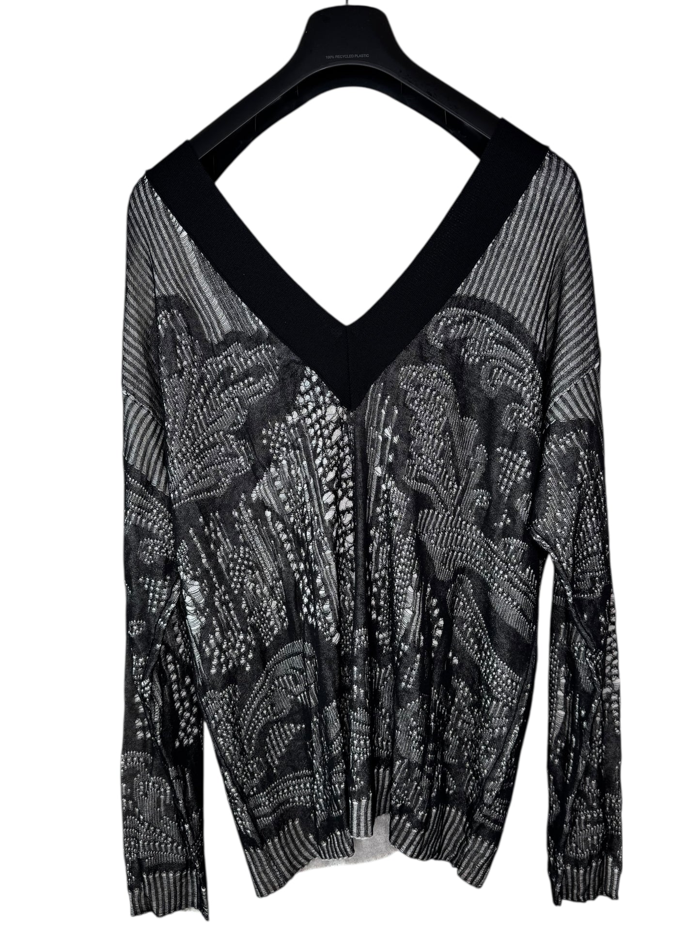 Cardigan Versace nero in cotone traforato lavorazione a punti caduti