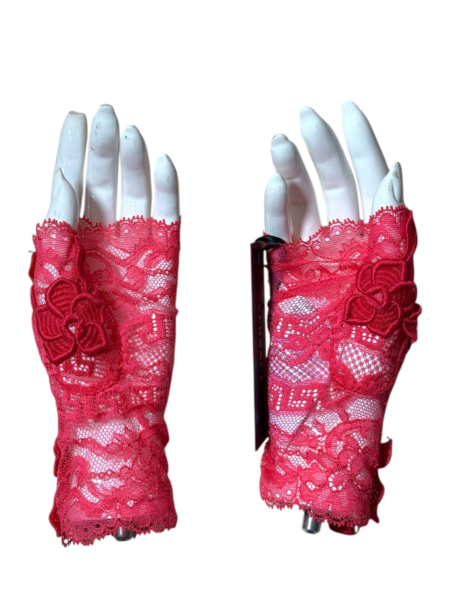 Guanti pizzo fucsia Versace – Ricamo floreale – Taglia 7 (S/M) Made in Italy