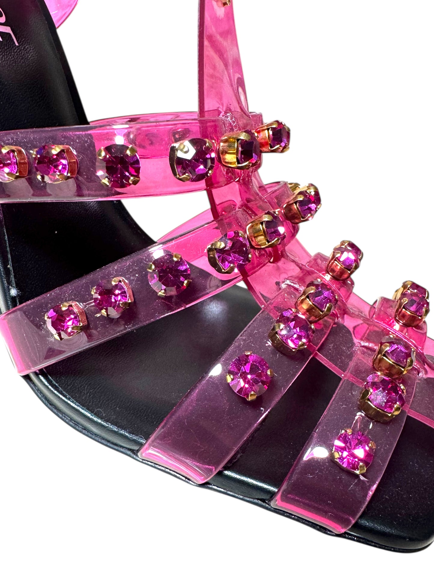Sandali Versace in PVC rosa con cristalli e borchie Medusa – Taglia 39 IT – Made in Italy