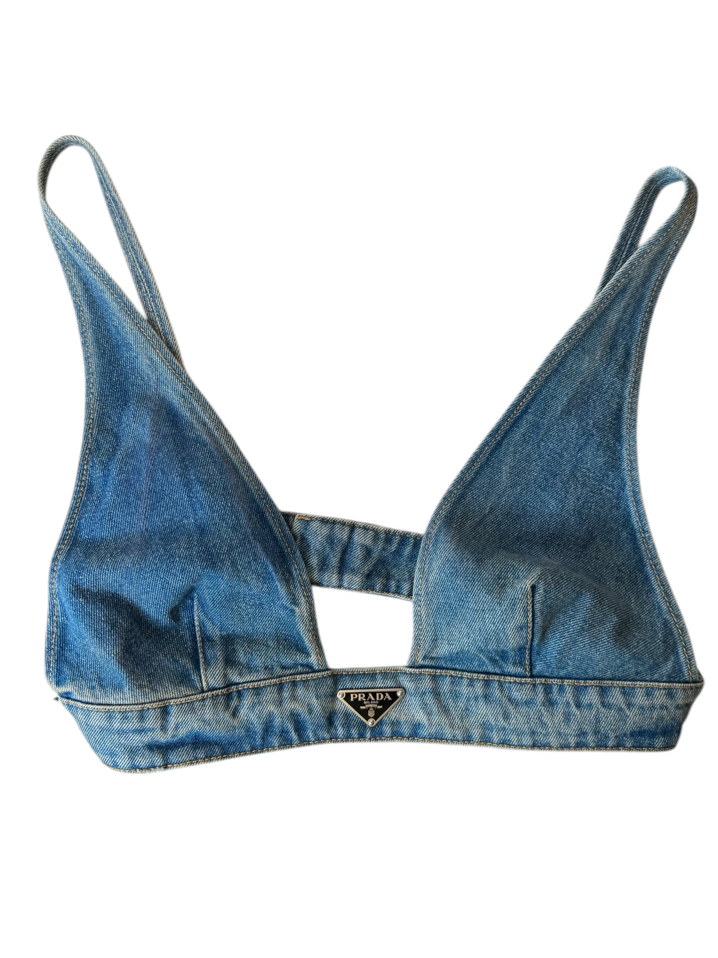 Top Bralette in Denim Prada - Taglia 44 IT - 100% Cotone - Made in Italy