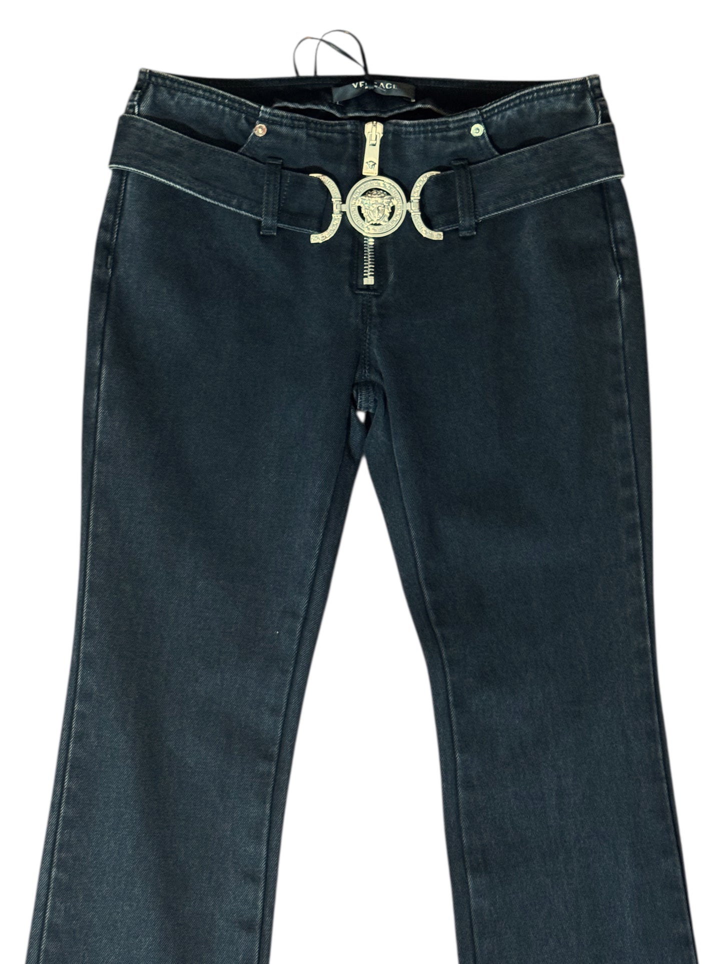 Jeans VERSACE Donna Tg 25 – Modello Flare Vita Bassa Nero con Medusa