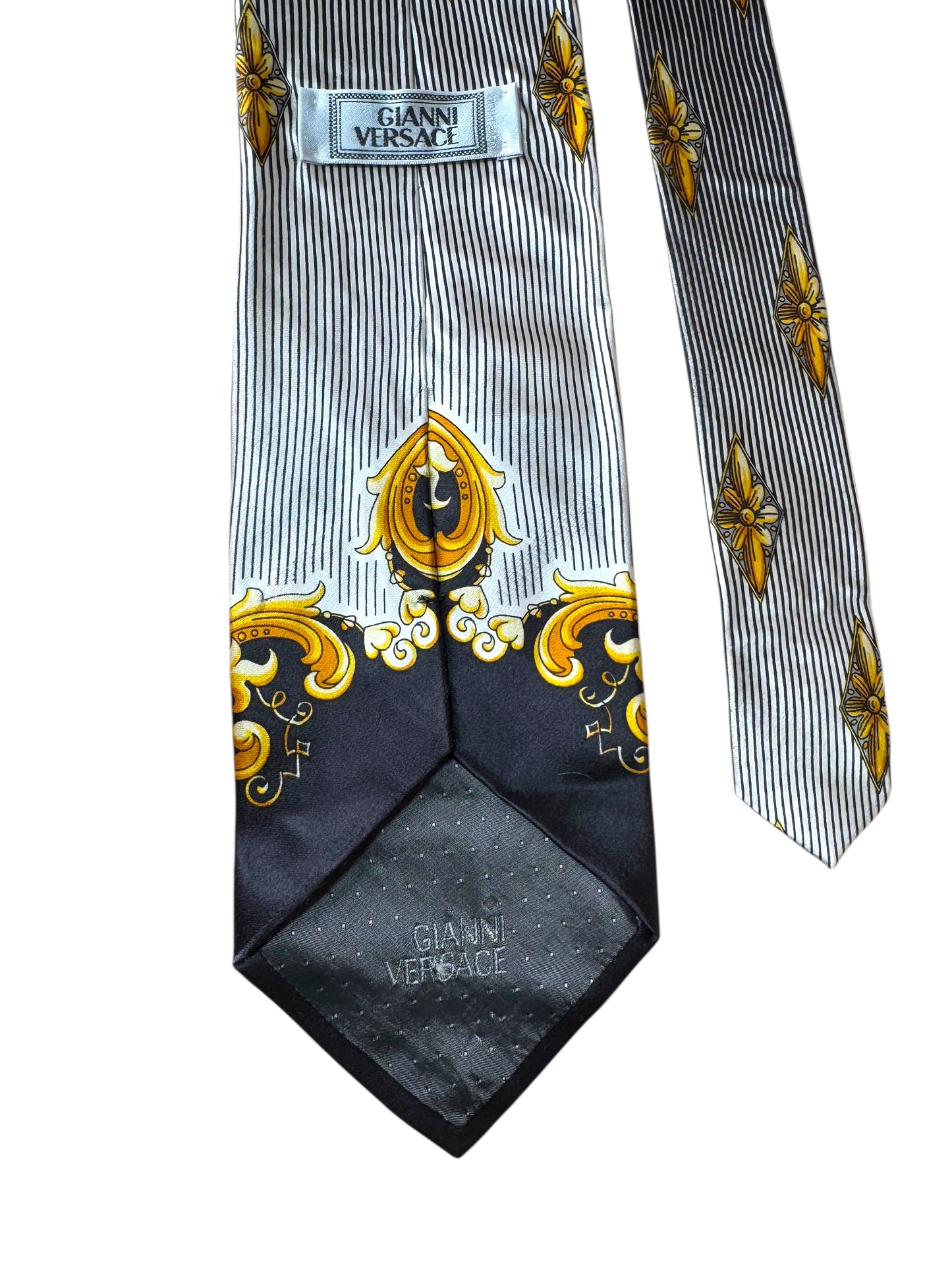 Cravatta vintage Gianni Versace rigata barocca Medusa seta 100% Made in Italy