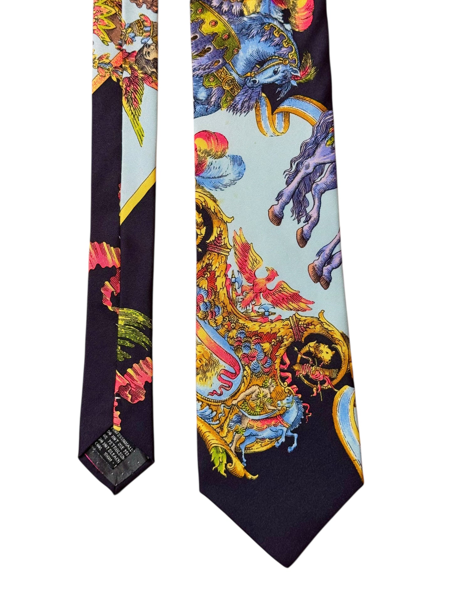 Cravatta vintage Gianni Versace seta stampa carrozza barocca medievale
