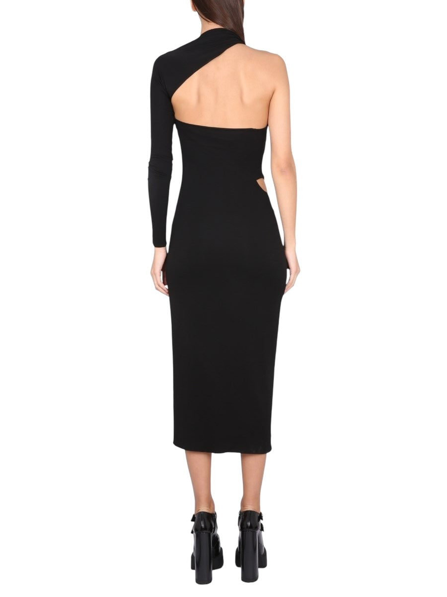 Versace Abito Nero Asimmetrico Monospalla Cut-Out - Taglia IT 38 - Made in Italy.