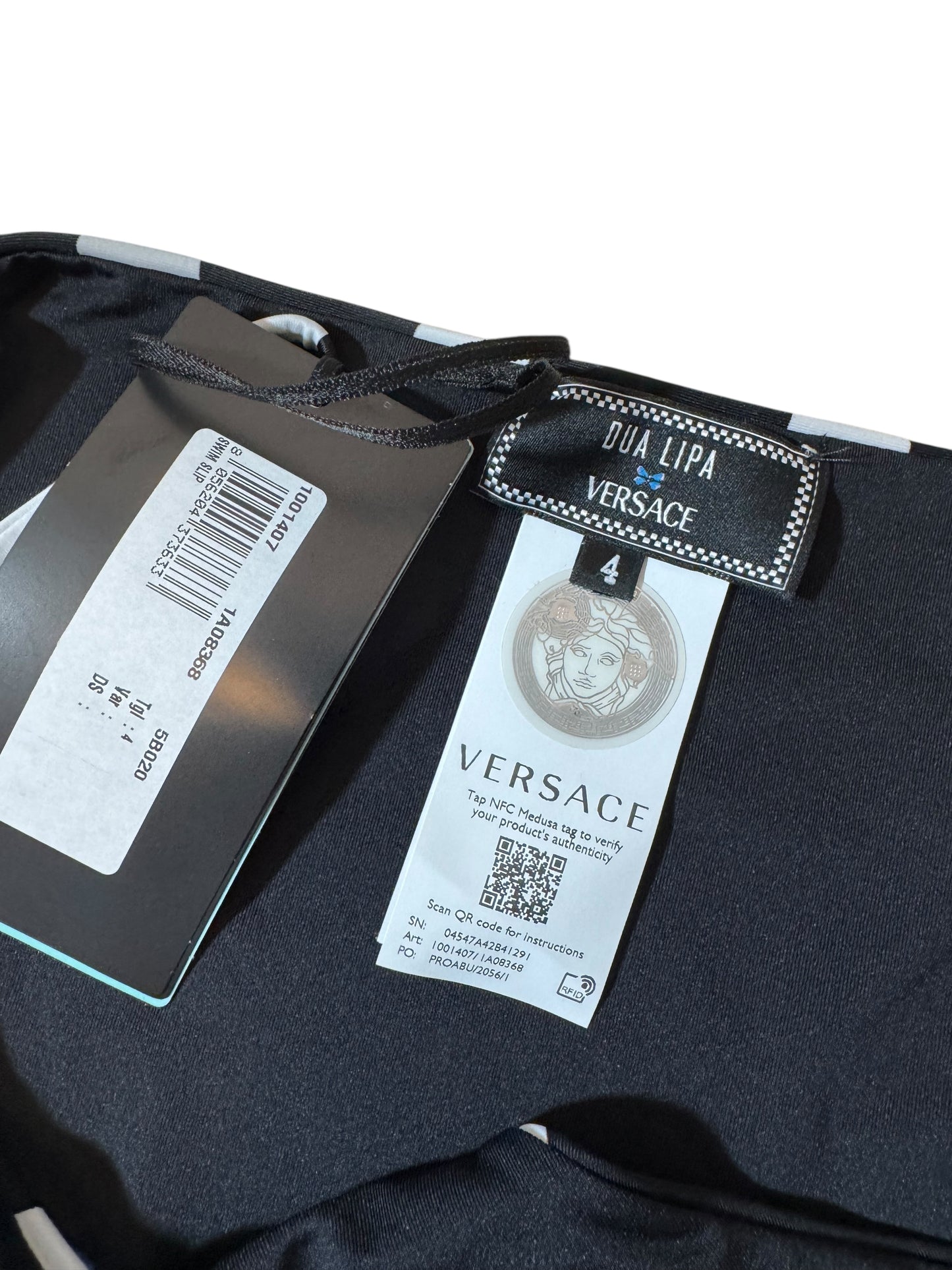 Slip Bikini Versace x Dua Lipa – Taglia 4 – Nero Pois – Nuovo con Etichette