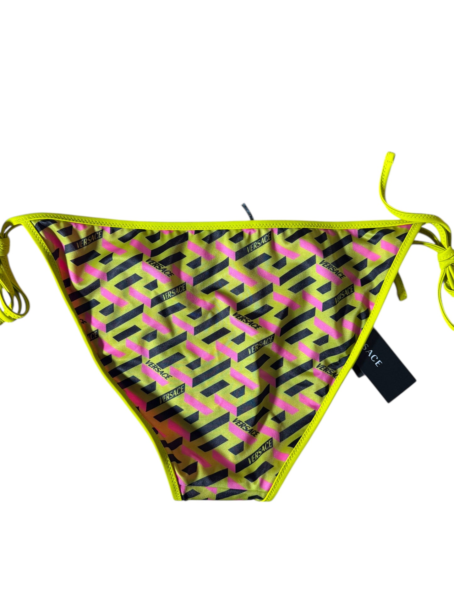 Slip Bikini Donna Versace con Lacci – Fantasia Geometrica Rosa/Giallo Fluo – Taglia 4