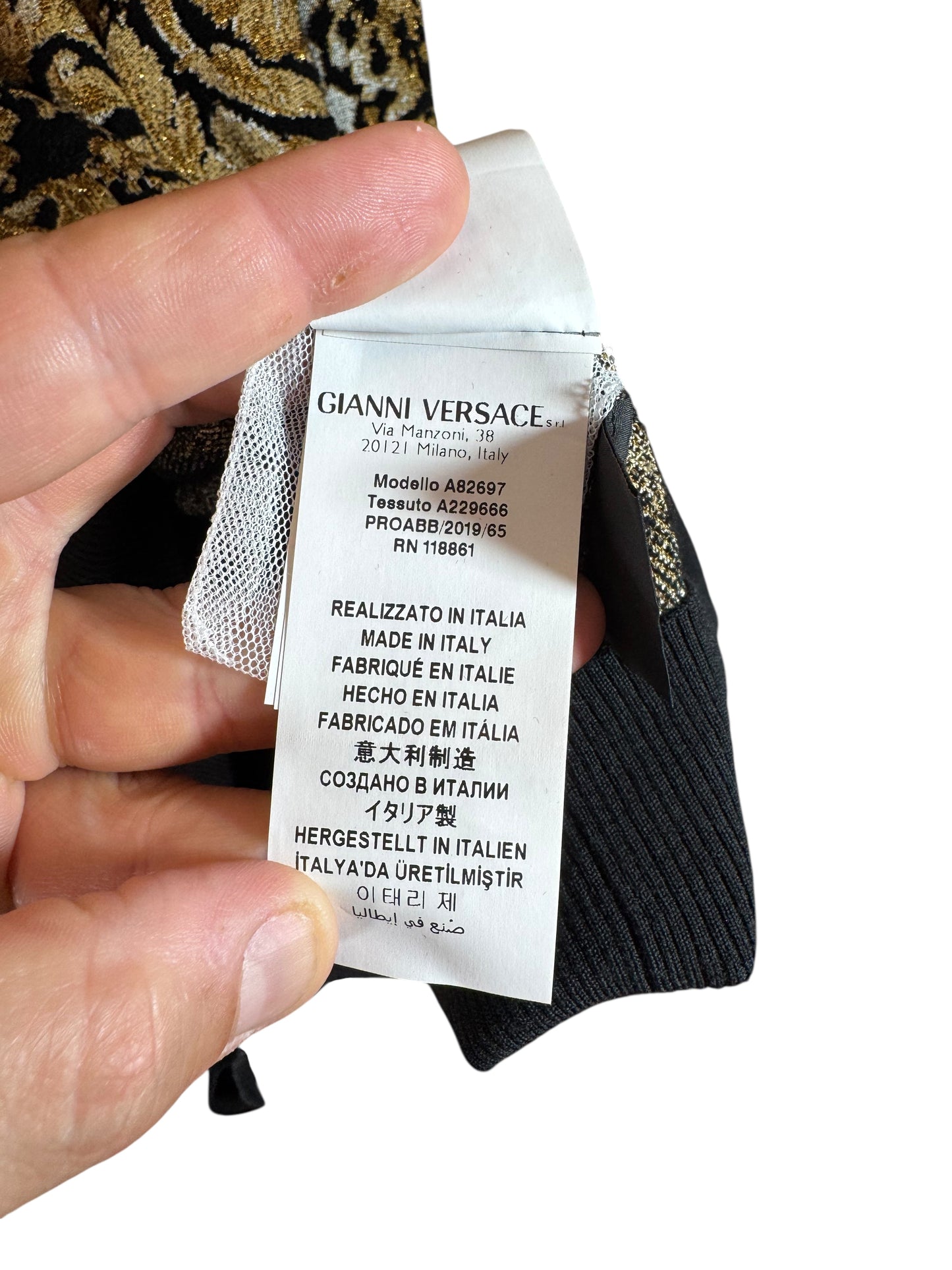 Versace maglia jacquard barocco e leopardato oro/nero – Uomo, Made in Italy