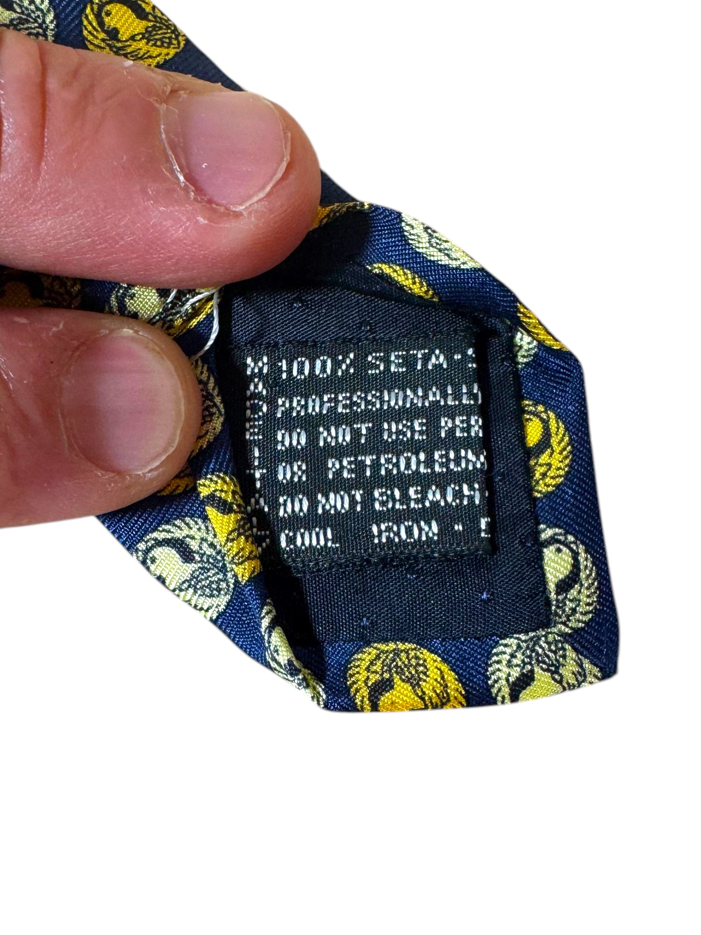 Cravatta Gianni Versace Vintage in Seta – Floreale Giallo e Blu con Scritte Giapponesi