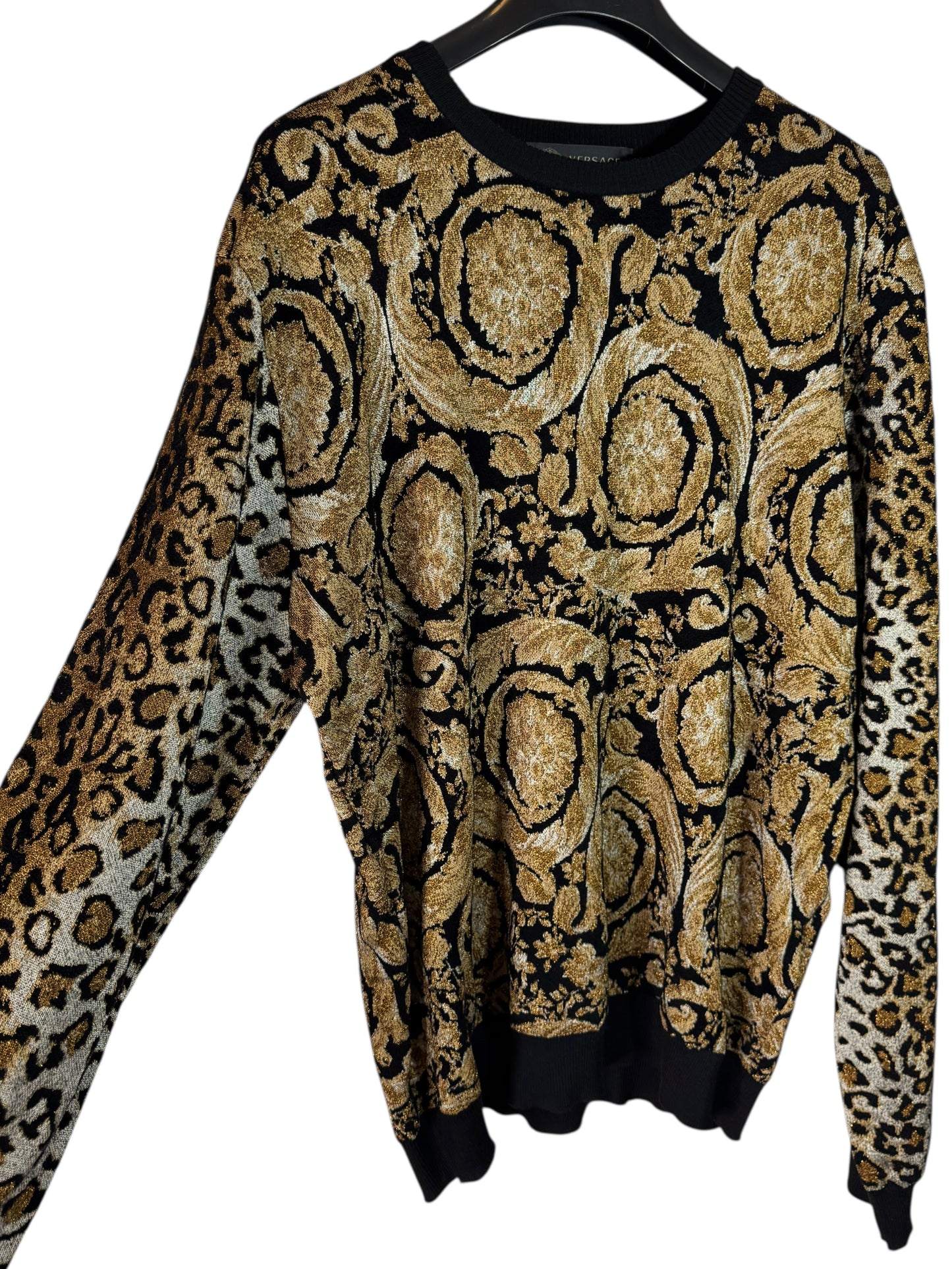 Versace maglia jacquard barocco e leopardato oro/nero – Uomo, Made in Italy