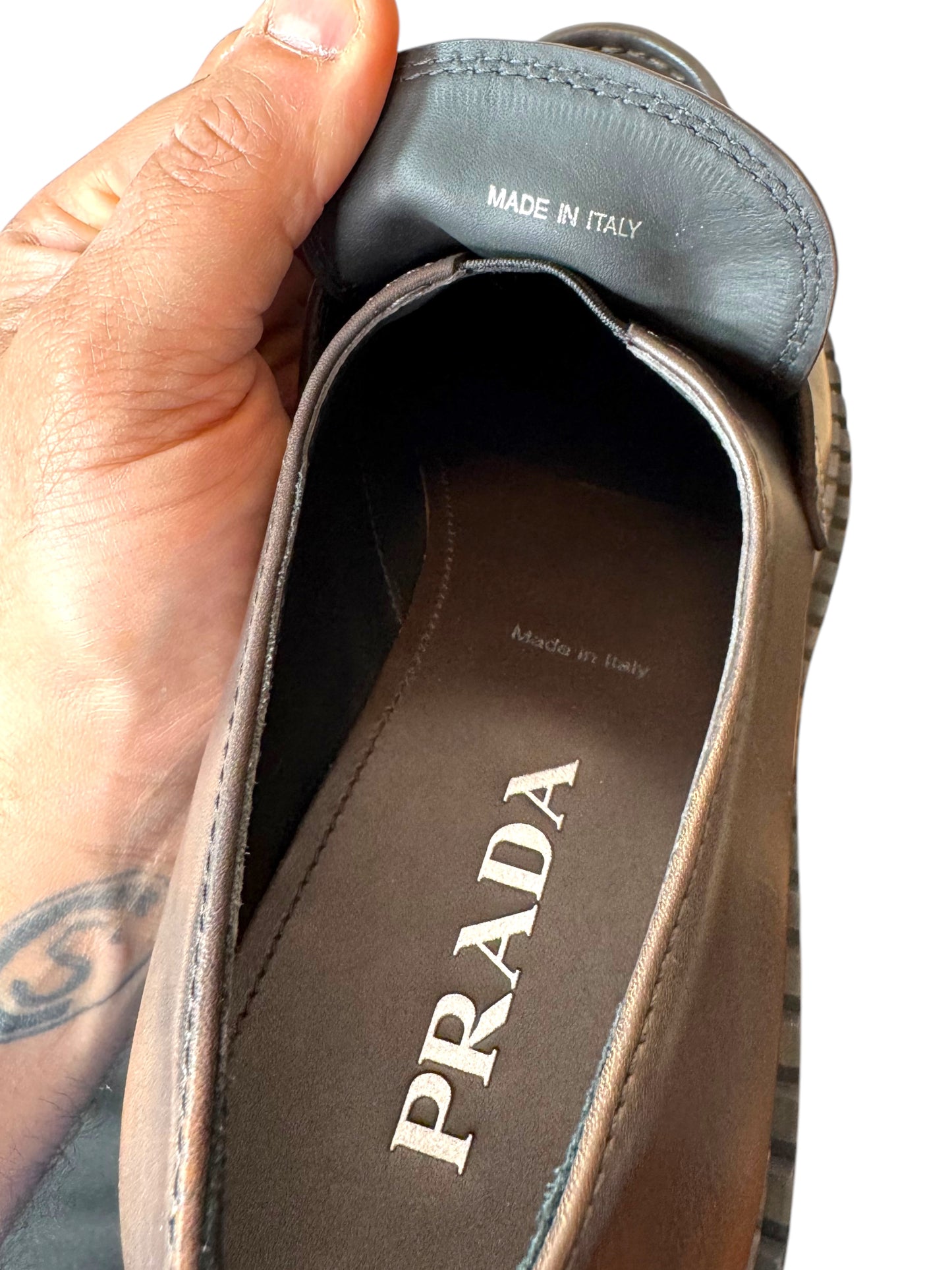 Prada Monolith mocassini in pelle marrone – Taglia 42,5 – Con leggere imperfezioni