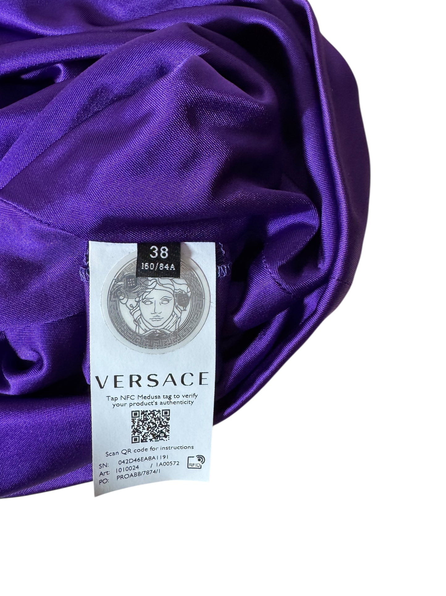 Top VERSACE Viola Drappeggiato con Scollo Profondo – Taglia 38 – Made in Italy