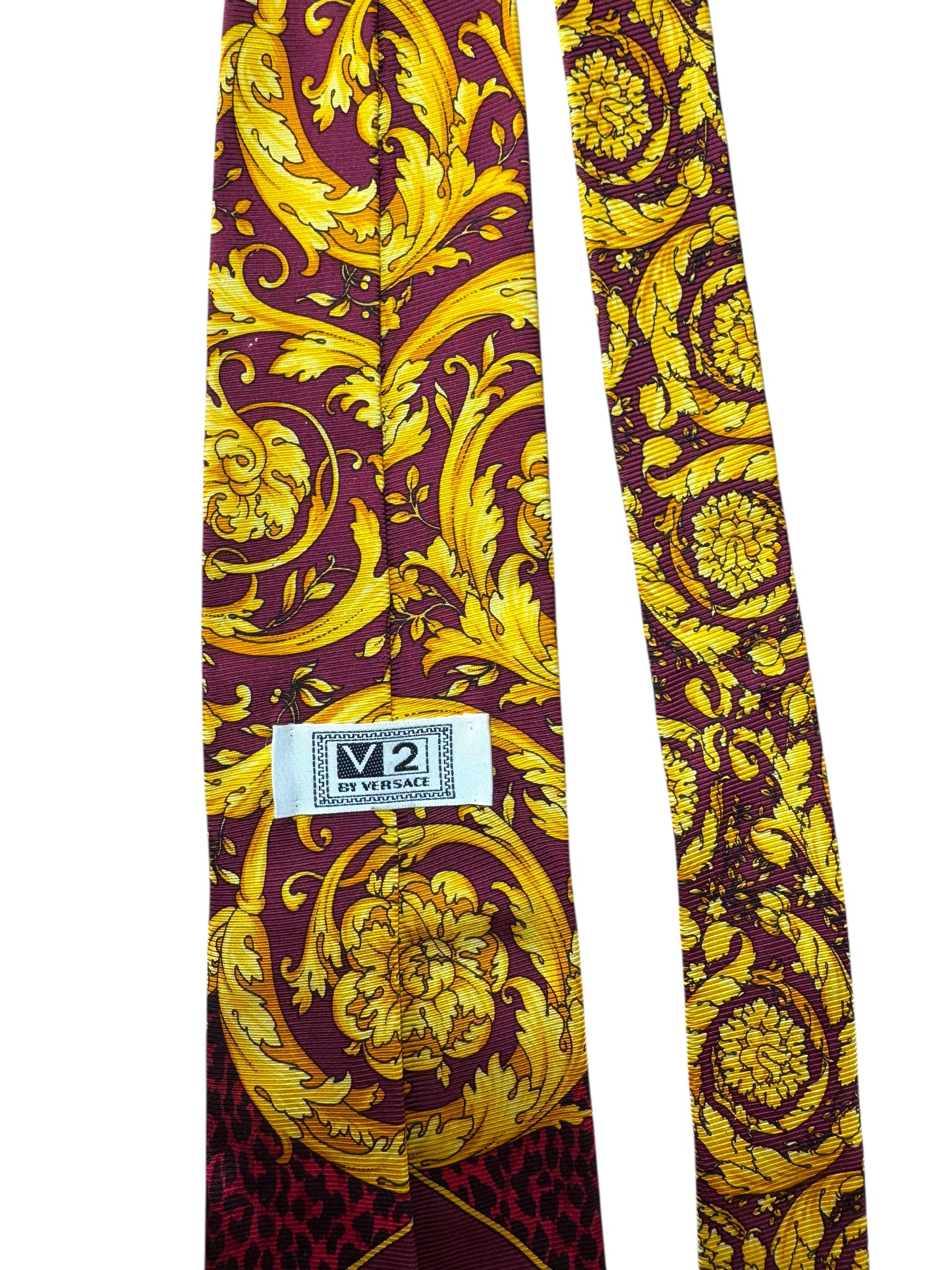 Cravatta vintage V2 by Versace barocca leopardata seta 100% Made in Italy