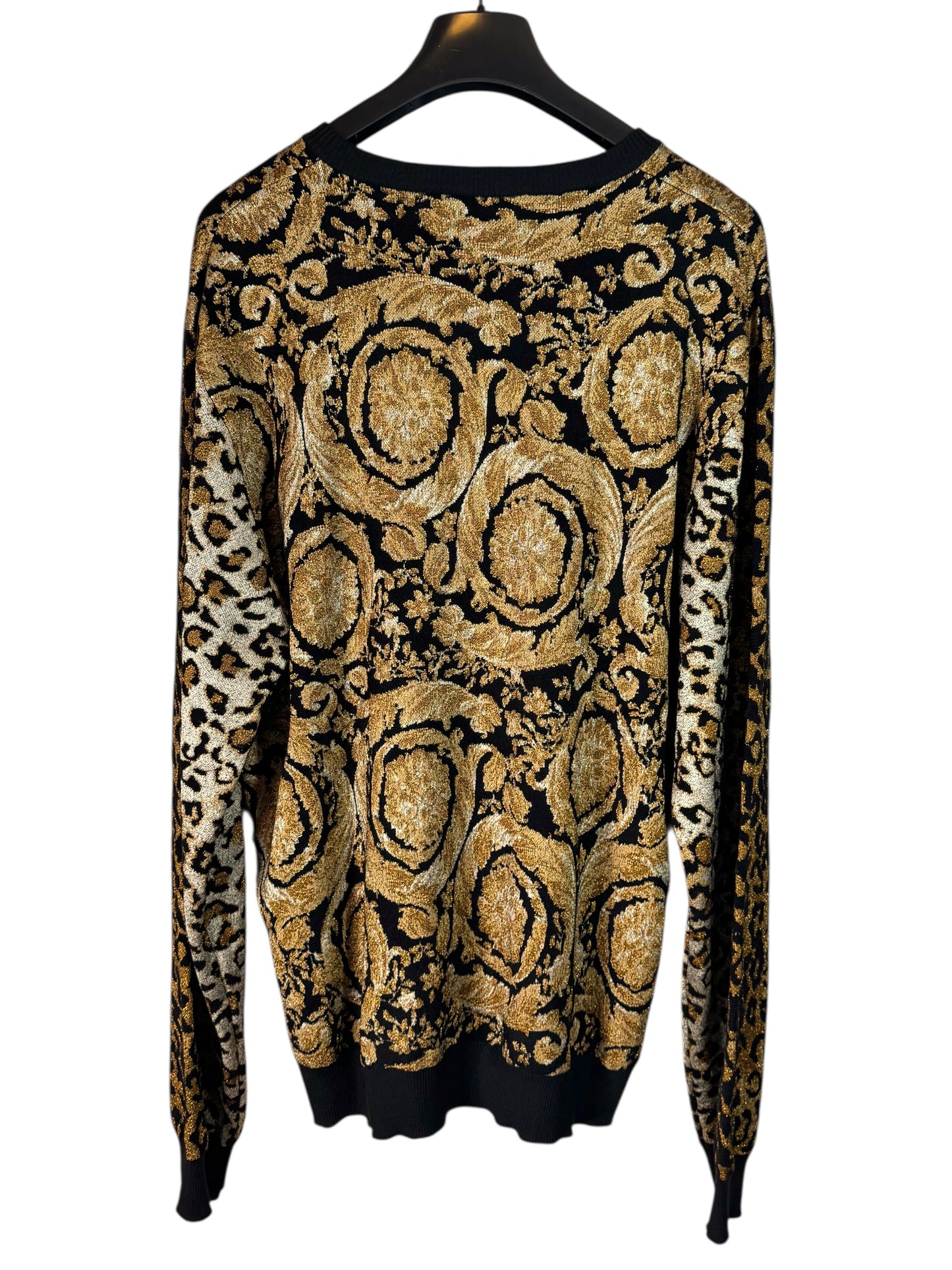 Versace maglia jacquard barocco e leopardato oro/nero – Uomo, Made in Italy