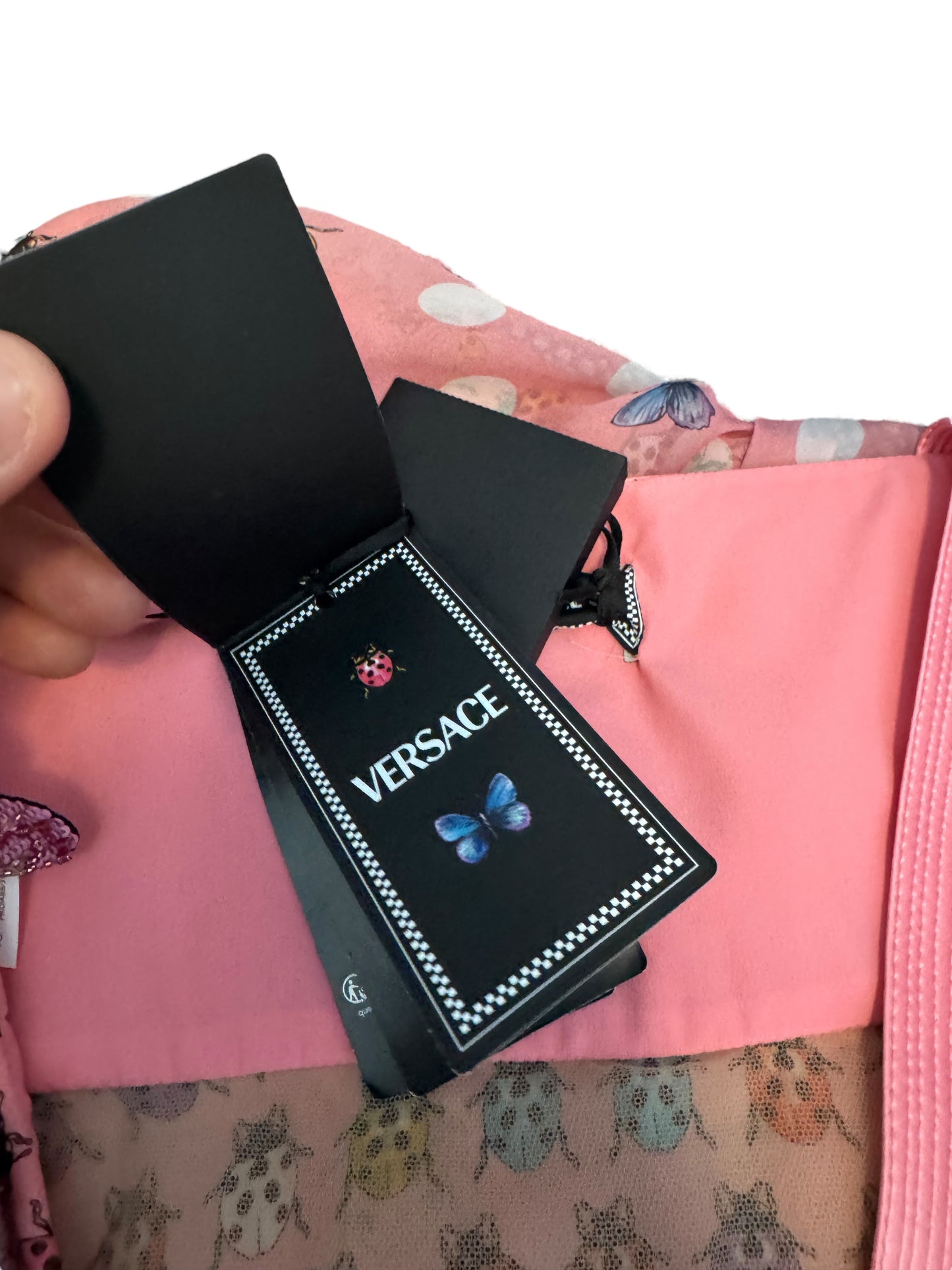 Versace Abito Seta Rosa Farfalle e Coccinelle