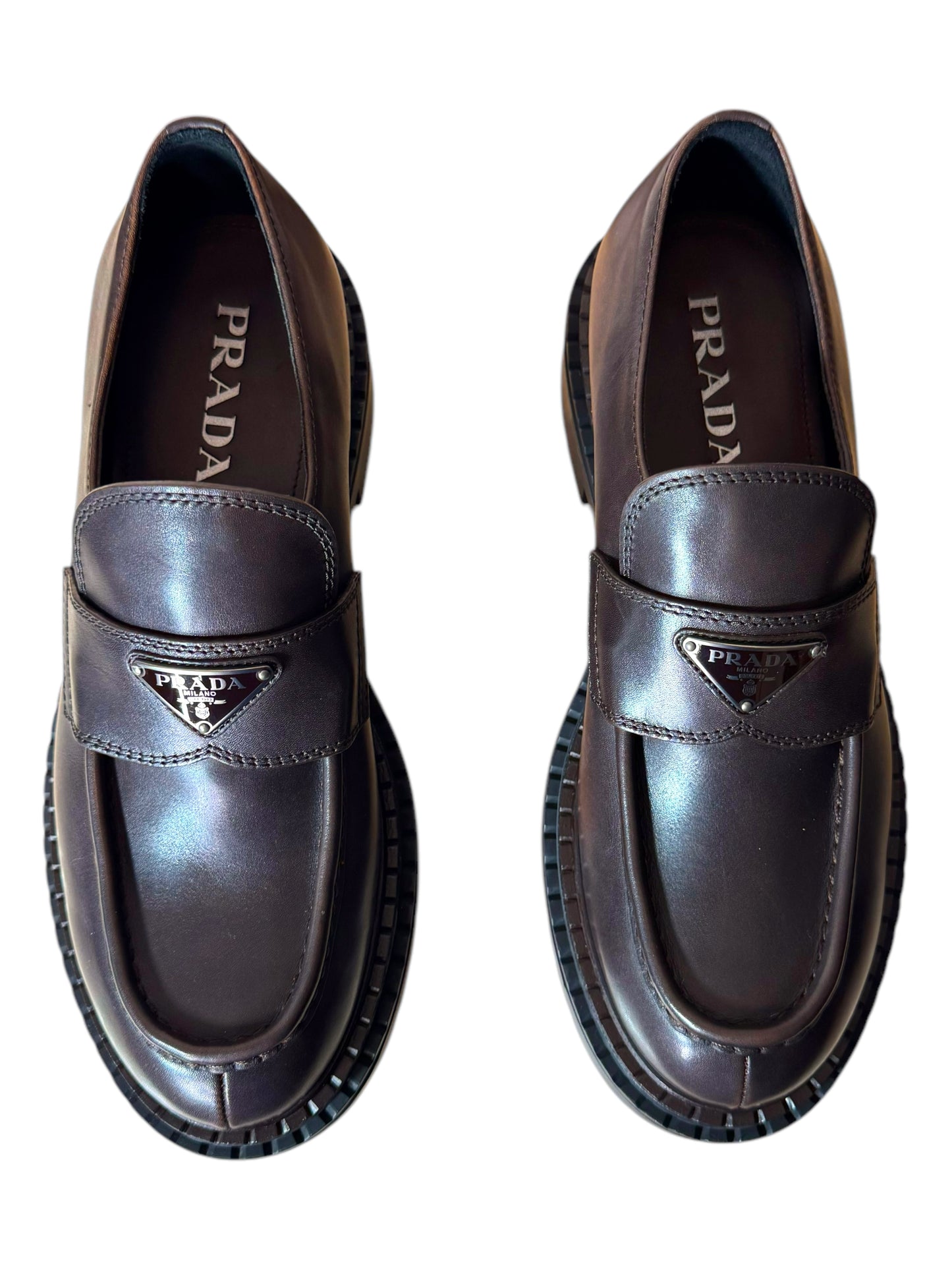 Prada Monolith mocassini in pelle marrone – Taglia 42,5 – Con leggere imperfezioni