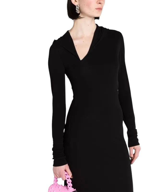 Versace Abito Lungo Nero con Cappuccio e Cut-Out Laterale - Taglia IT 38 - Made in Italy