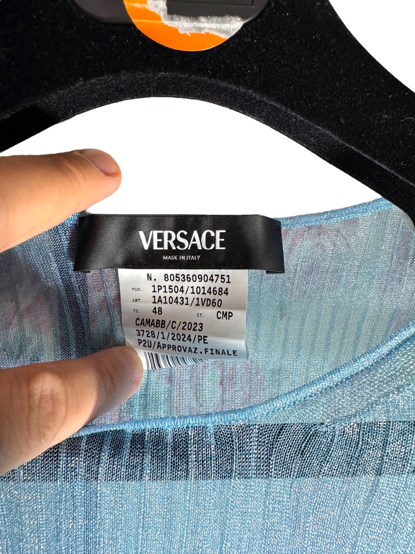 Versace Maglia Uomo Azzurra Lurex Trasparente Made in Italy Tg. 48