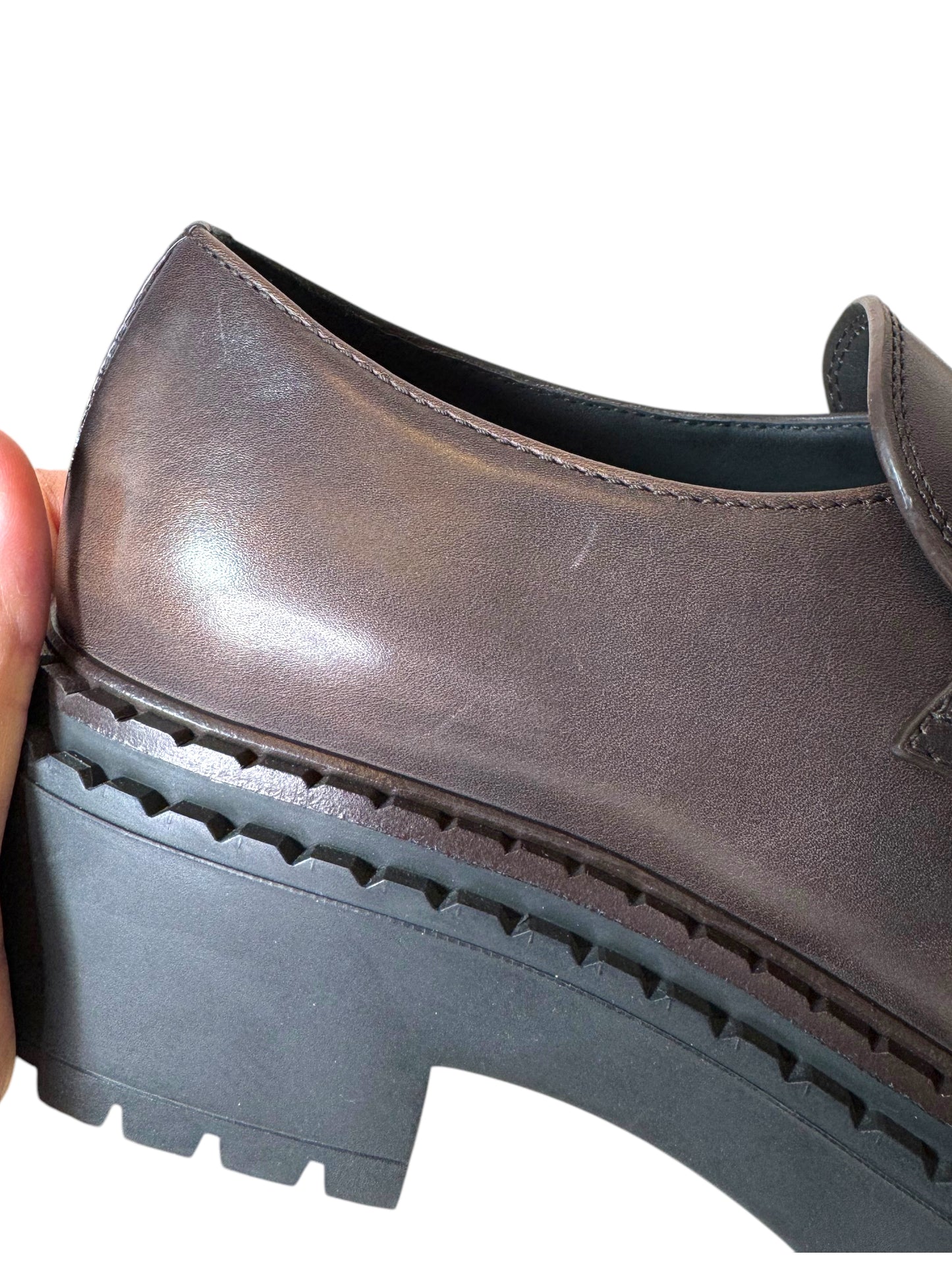 Prada Monolith mocassini in pelle marrone – Taglia 42,5 – Con leggere imperfezioni