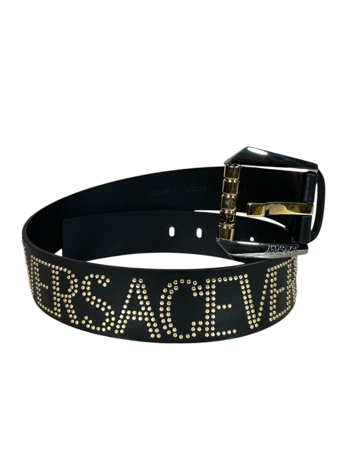Cintura Versace in pelle con borchie dorate