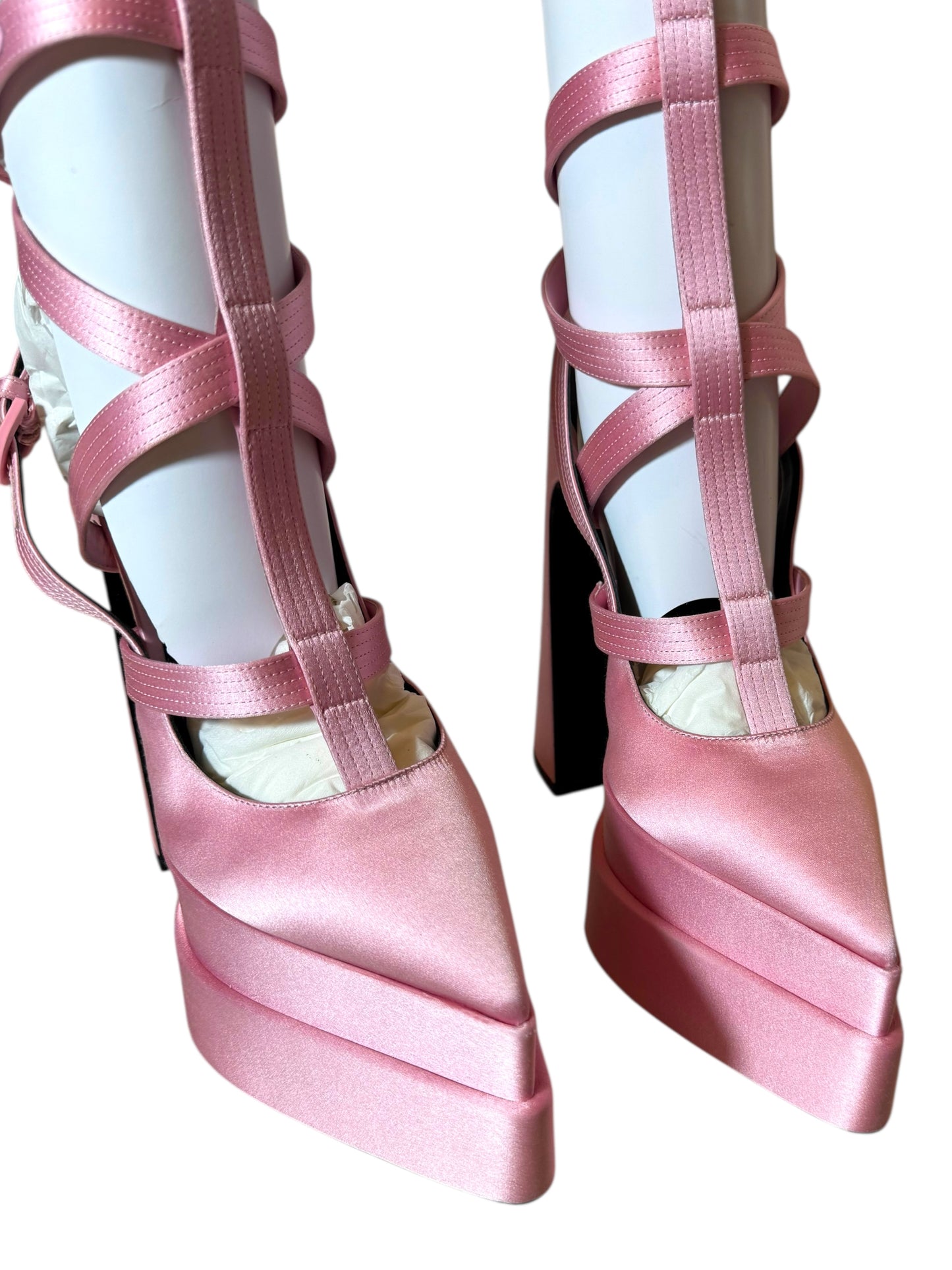 Sandali platform Versace in raso rosa – Modello Medusa Aevitas – Taglia 38 – Made in Italy