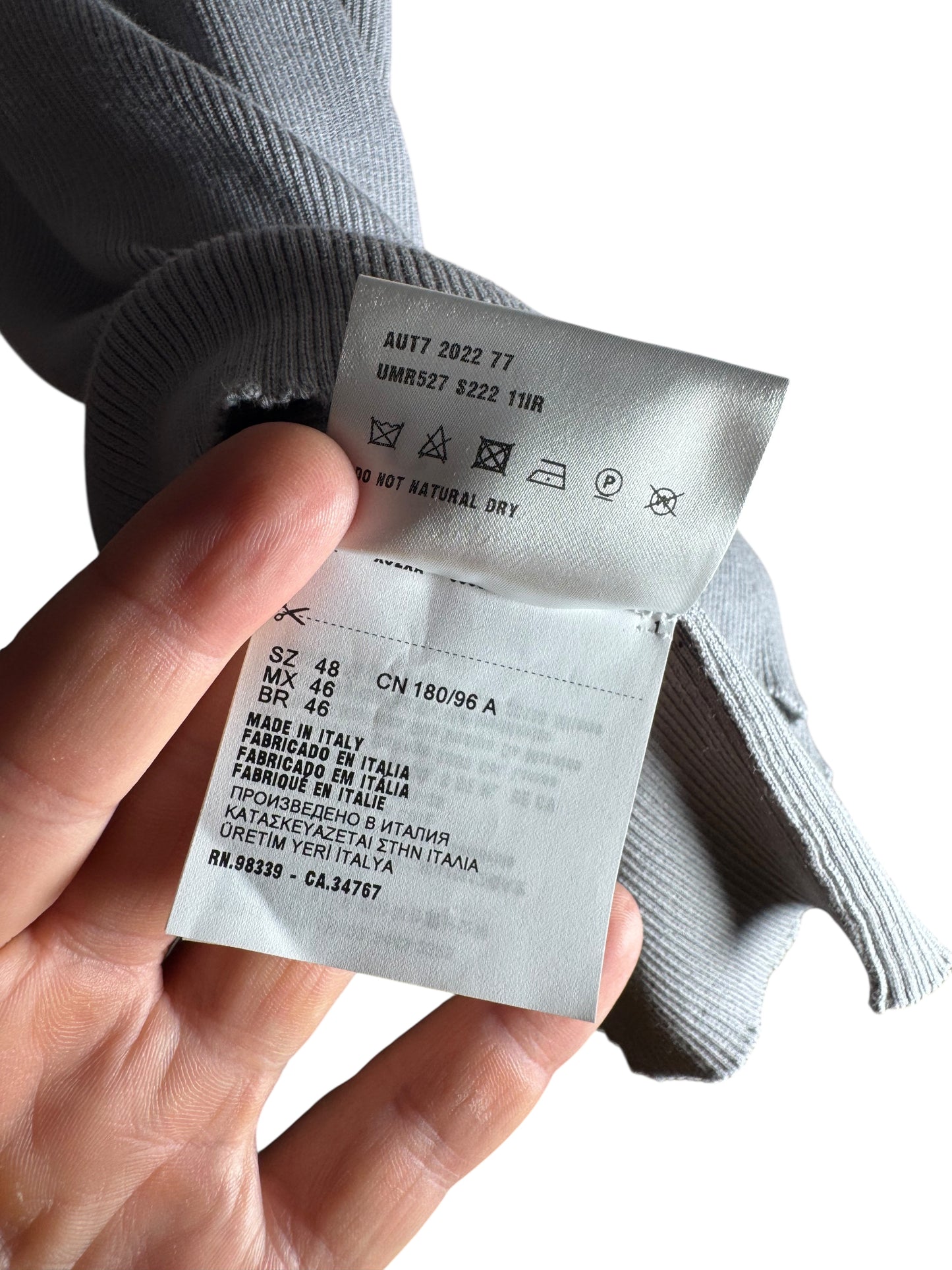 Prada Maglia Uomo Collo Alto Grigio Cotone 100% Tg. 48 Made in Italy