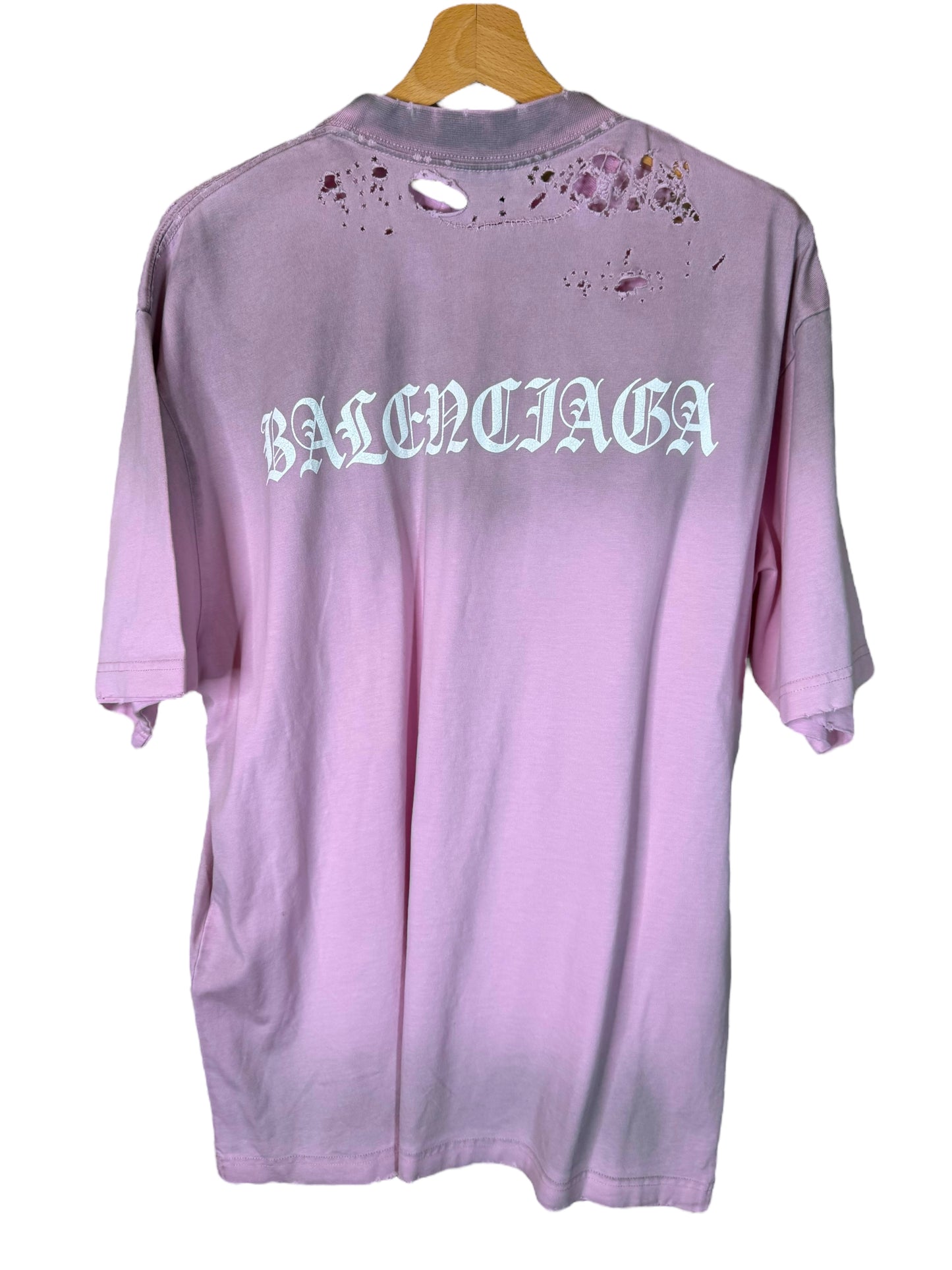 Balenciaga T-shirt Unisex Rosa XS (vestibilità Over fino a L/XL) - Effetto Destroyed