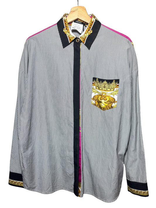 Camicia Versace in cotone con inserti di seta stampata