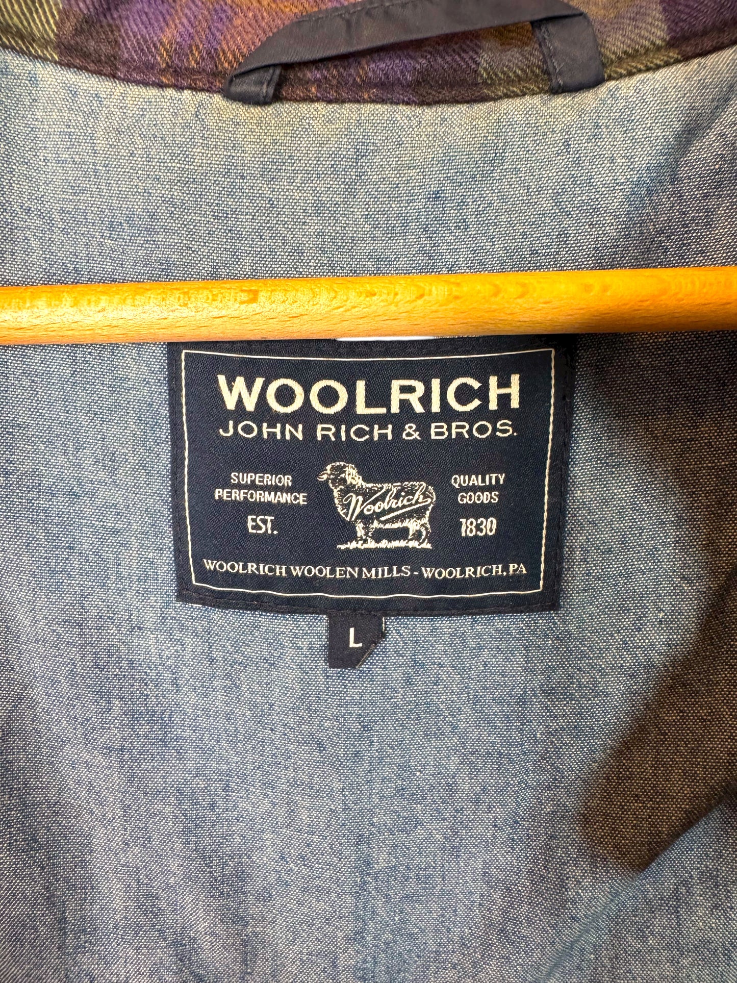 Giacca Woolrich imbottita Thermolite a quadri verde/viola Taglia L