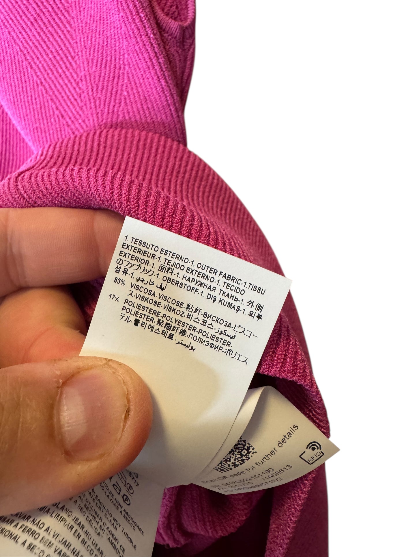 Vestito Versace fucsia in maglia stretch con bottoni Medusa dorati – Taglia IT 38