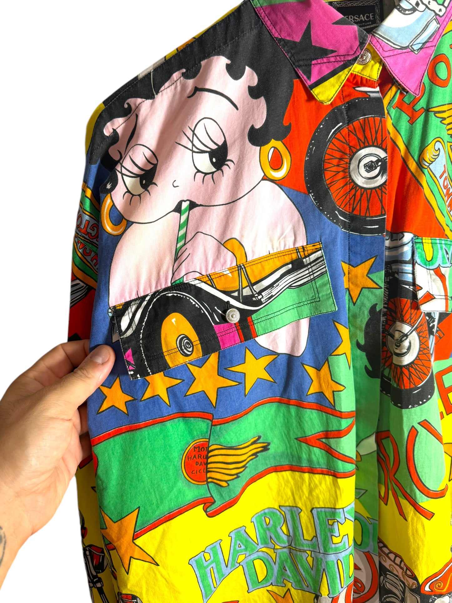 Versace vintage camicia Betty Boop Harley Davidson