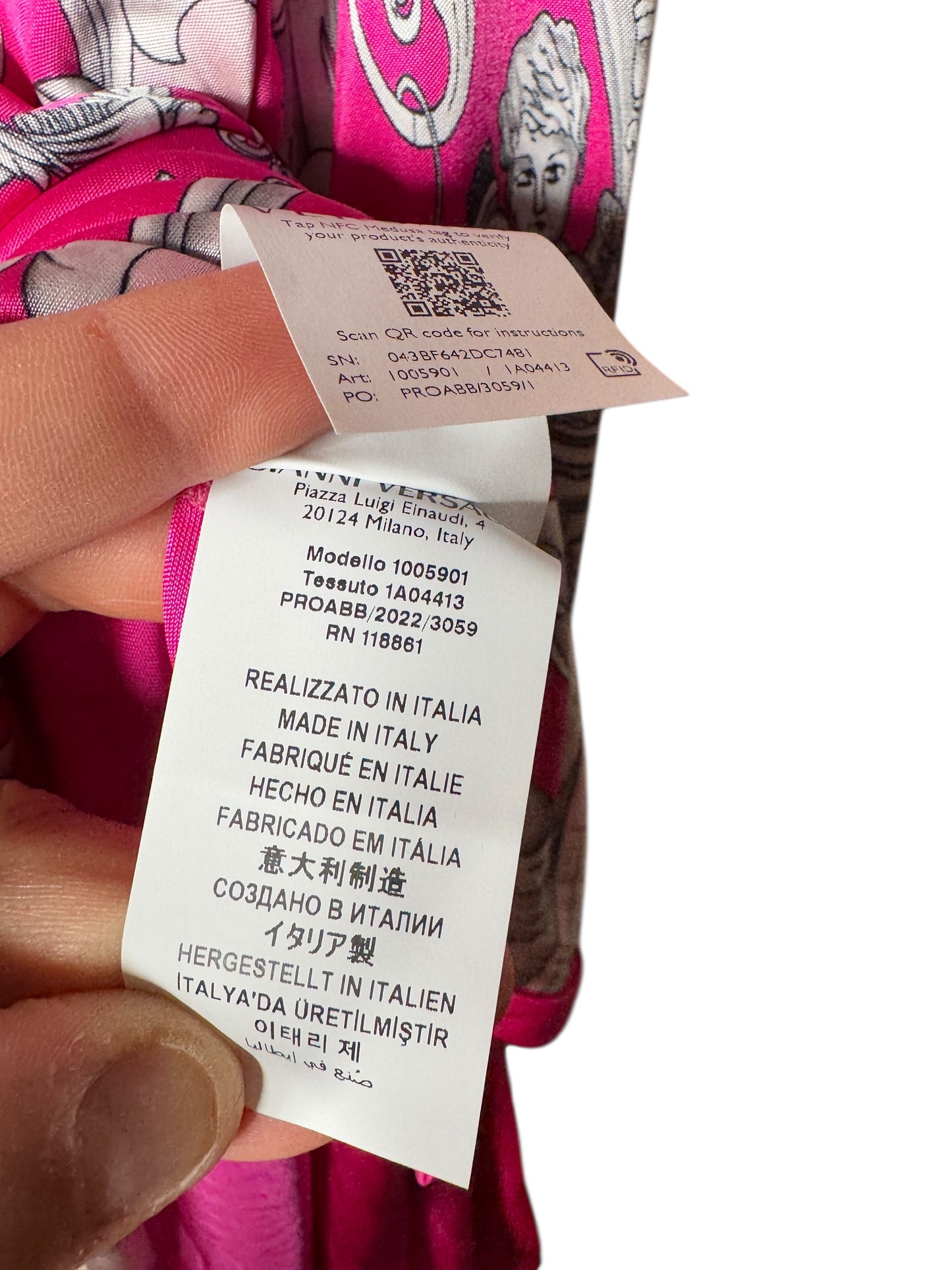 Abito chemisier Versace barocco rosa/fucsia stampa cherubini TG 40 – Nuovo
