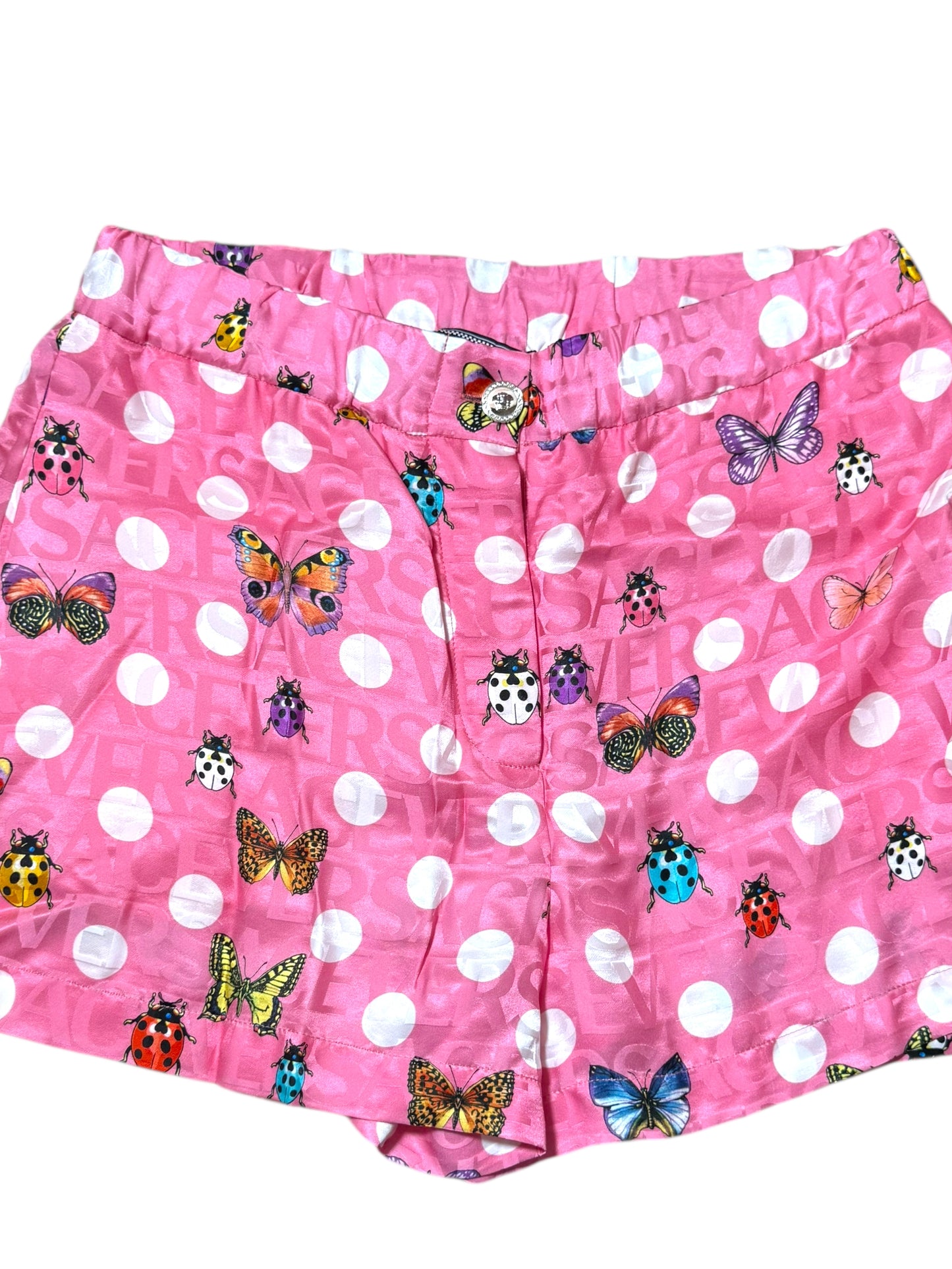 Shorts Versace Donna Taglia 38 – Rosa Pois con Farfalle & Coccinelle – Nuovi