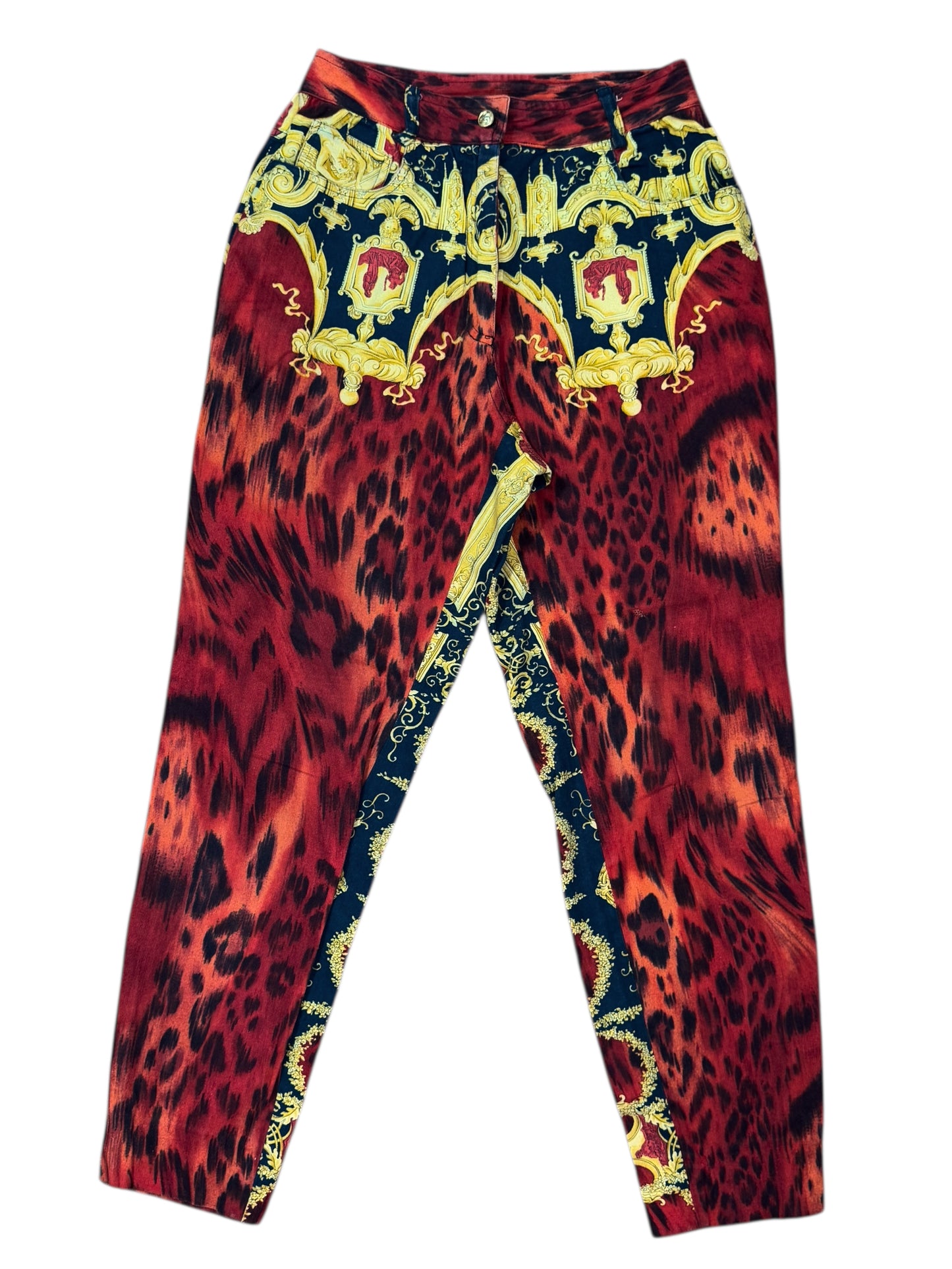 Pantaloni vintage Gianni Versace “Istante” tg 44 stampa barocca e animalier
