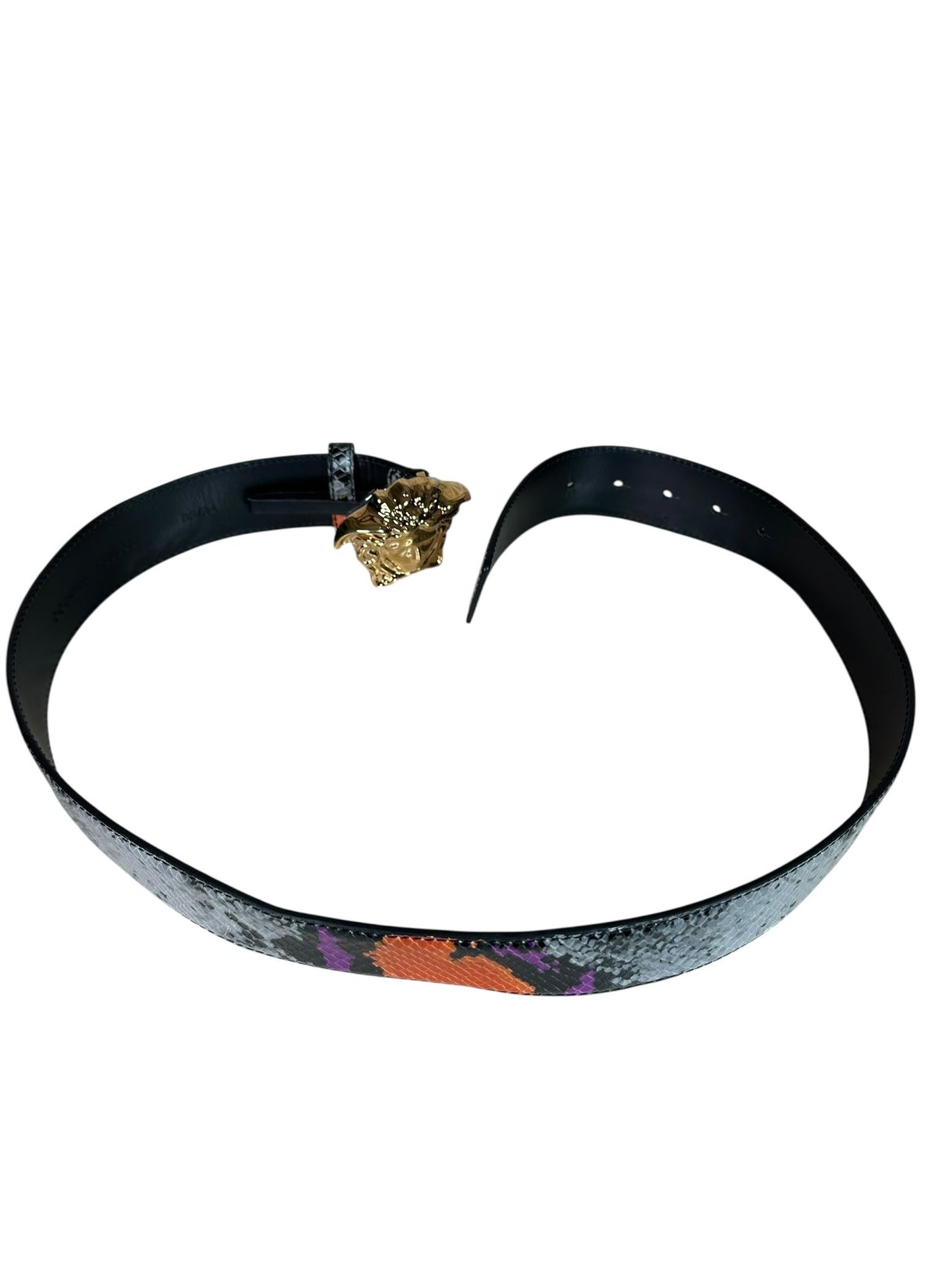 Versace - Cintura Unisex in pelle stampa rettile con fibbia Medusa dorata