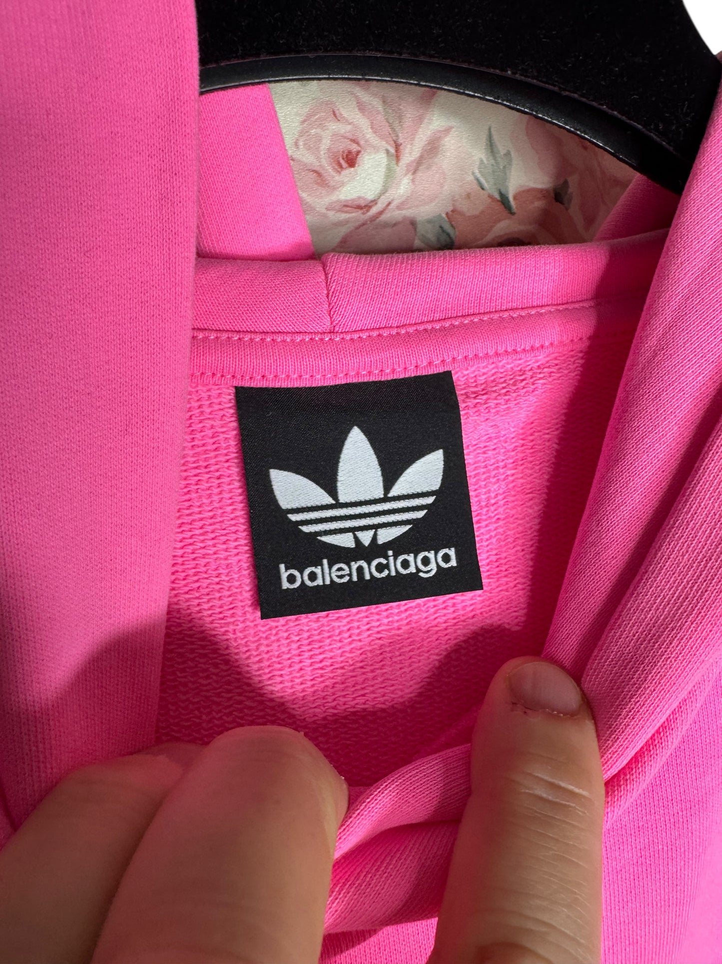 Felpa Balenciaga x Adidas rosa fluo con cappuccio e bande laterali - taglia 3 (fit L- XL–XXL)