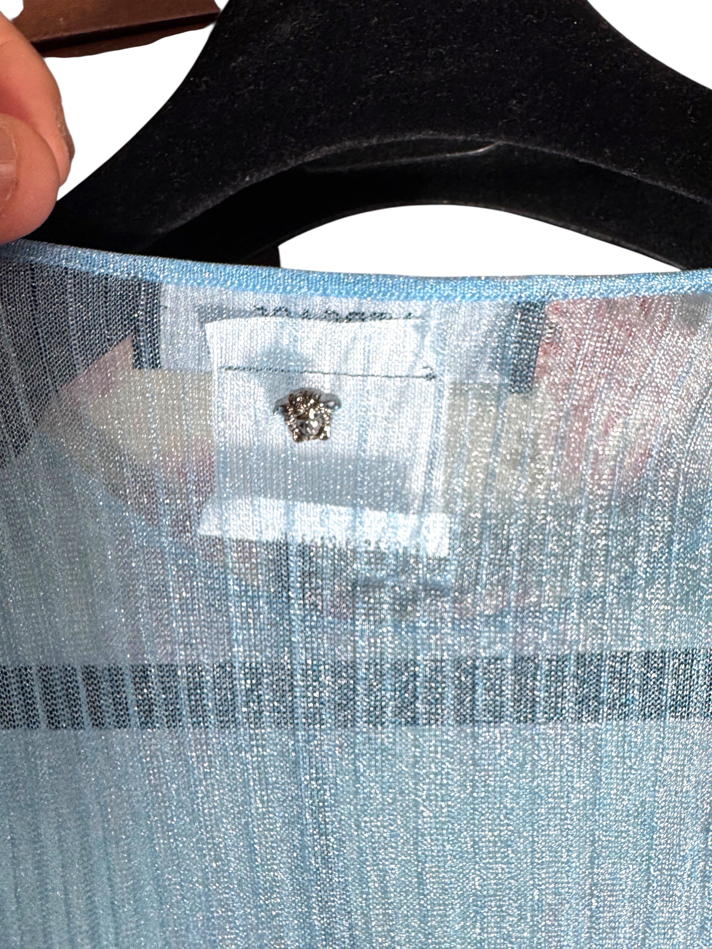 Versace Maglia Uomo Azzurra Lurex Trasparente Made in Italy Tg. 48