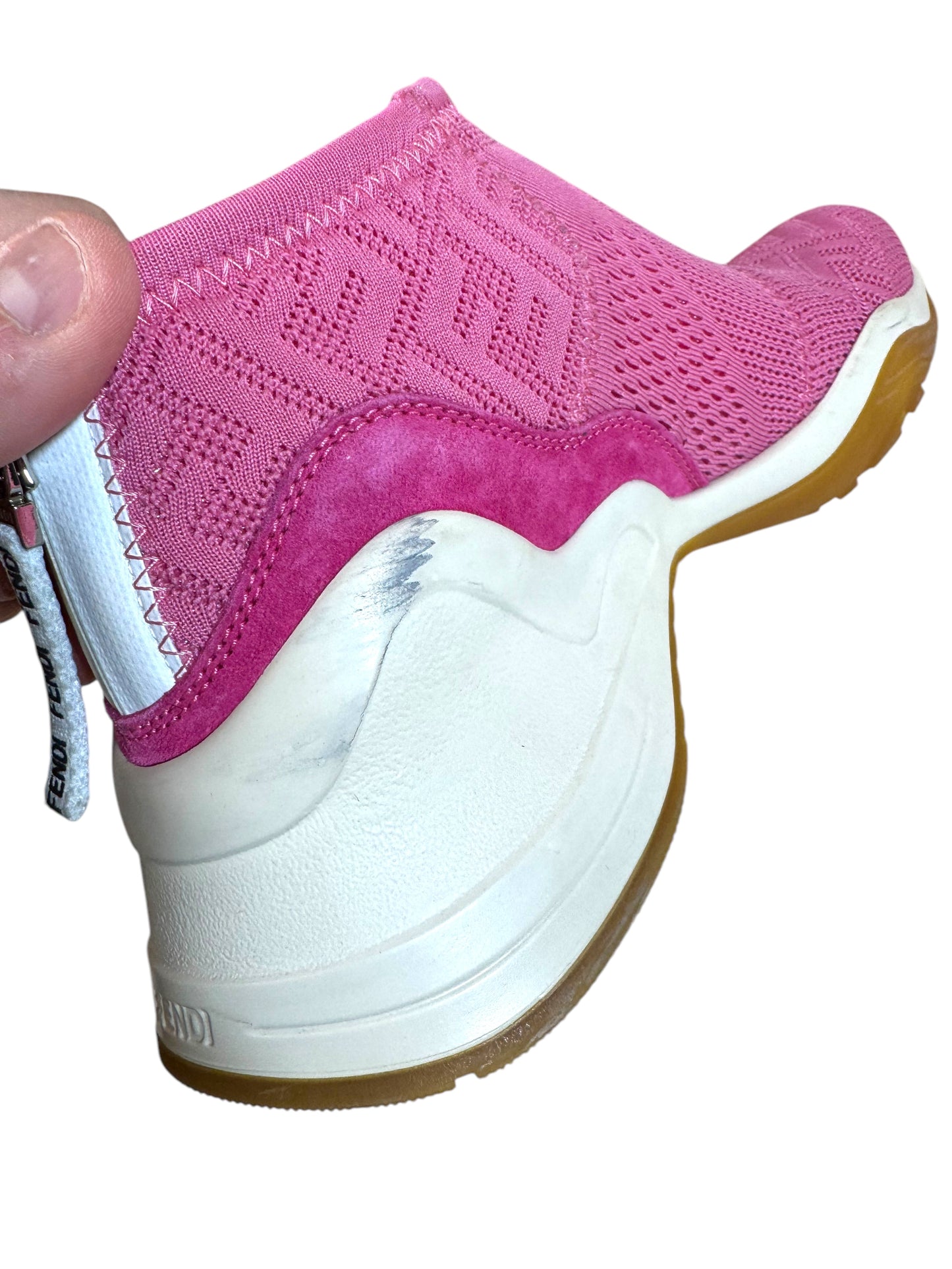 FENDI - Sneakers Sock in Tessuto Stretch Rosa con Logo FF