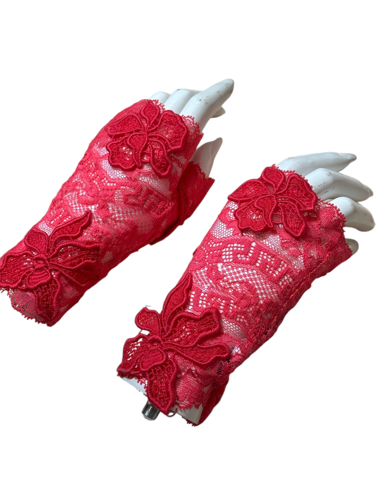 Guanti pizzo fucsia Versace – Ricamo floreale – Taglia 7 (S/M) Made in Italy
