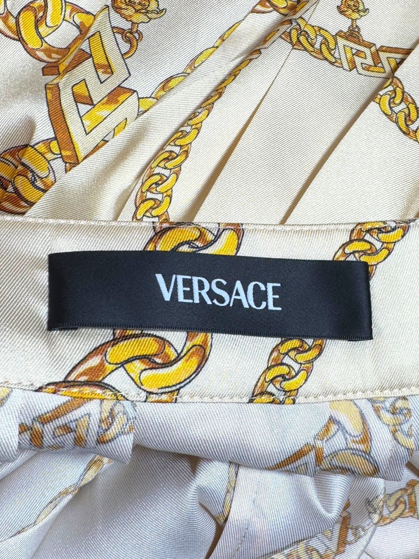 Gonna plissé VERSACE donna taglia 46 stampa catene oro