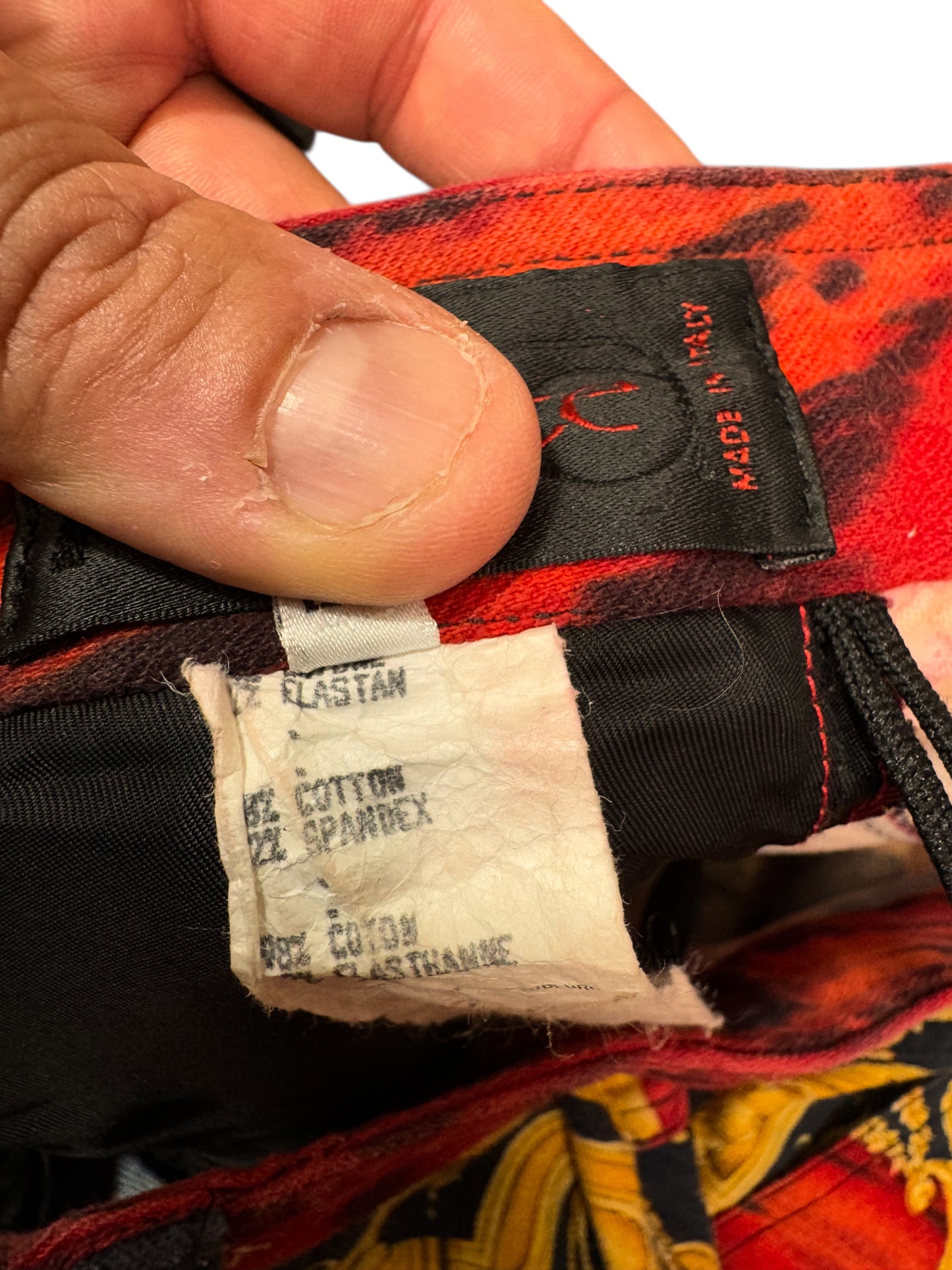 Pantaloni vintage Gianni Versace “Istante” tg 44 stampa barocca e animalier