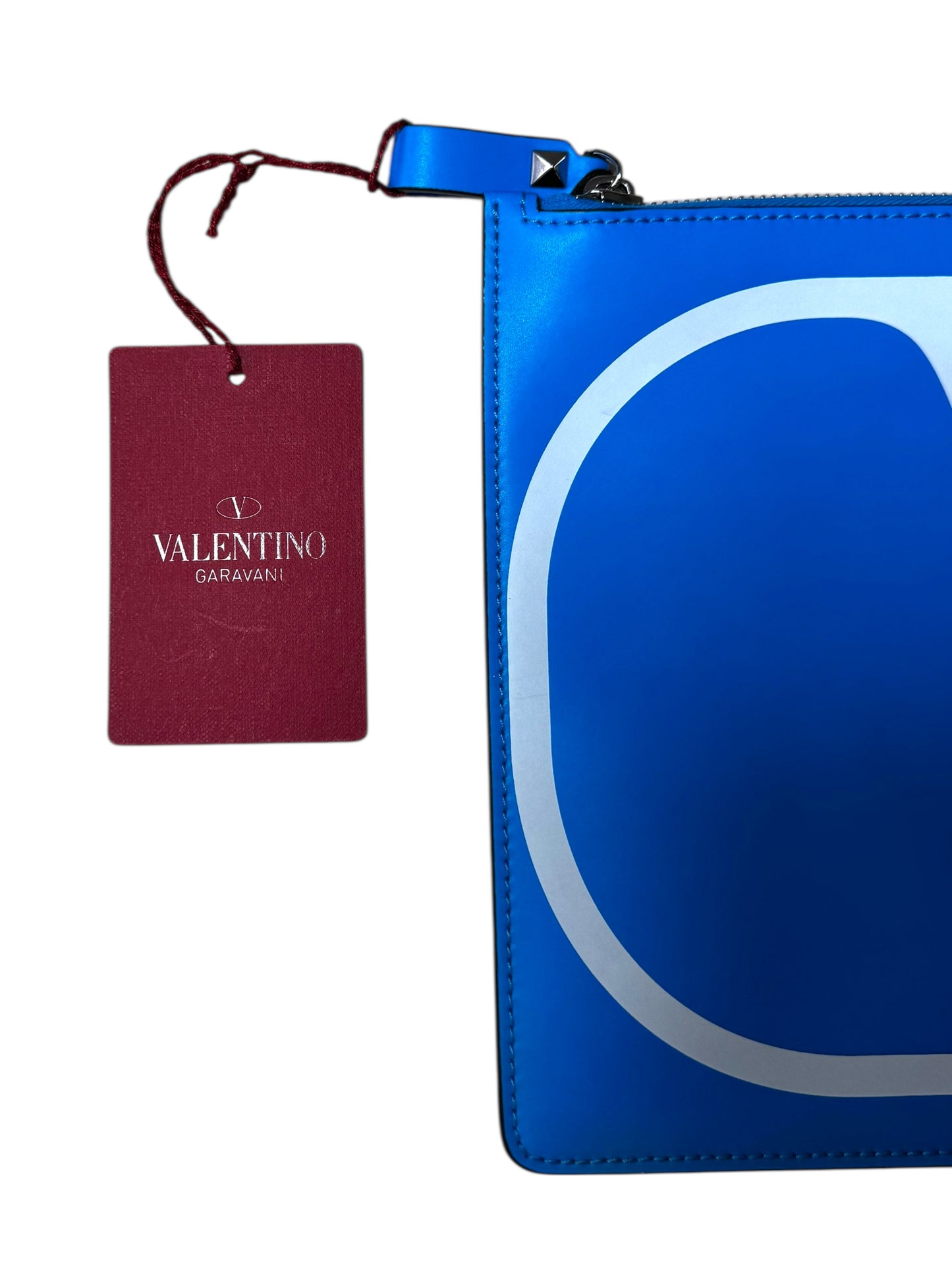 Valentino Garavani pouch VLogo blu in pelle - nuova