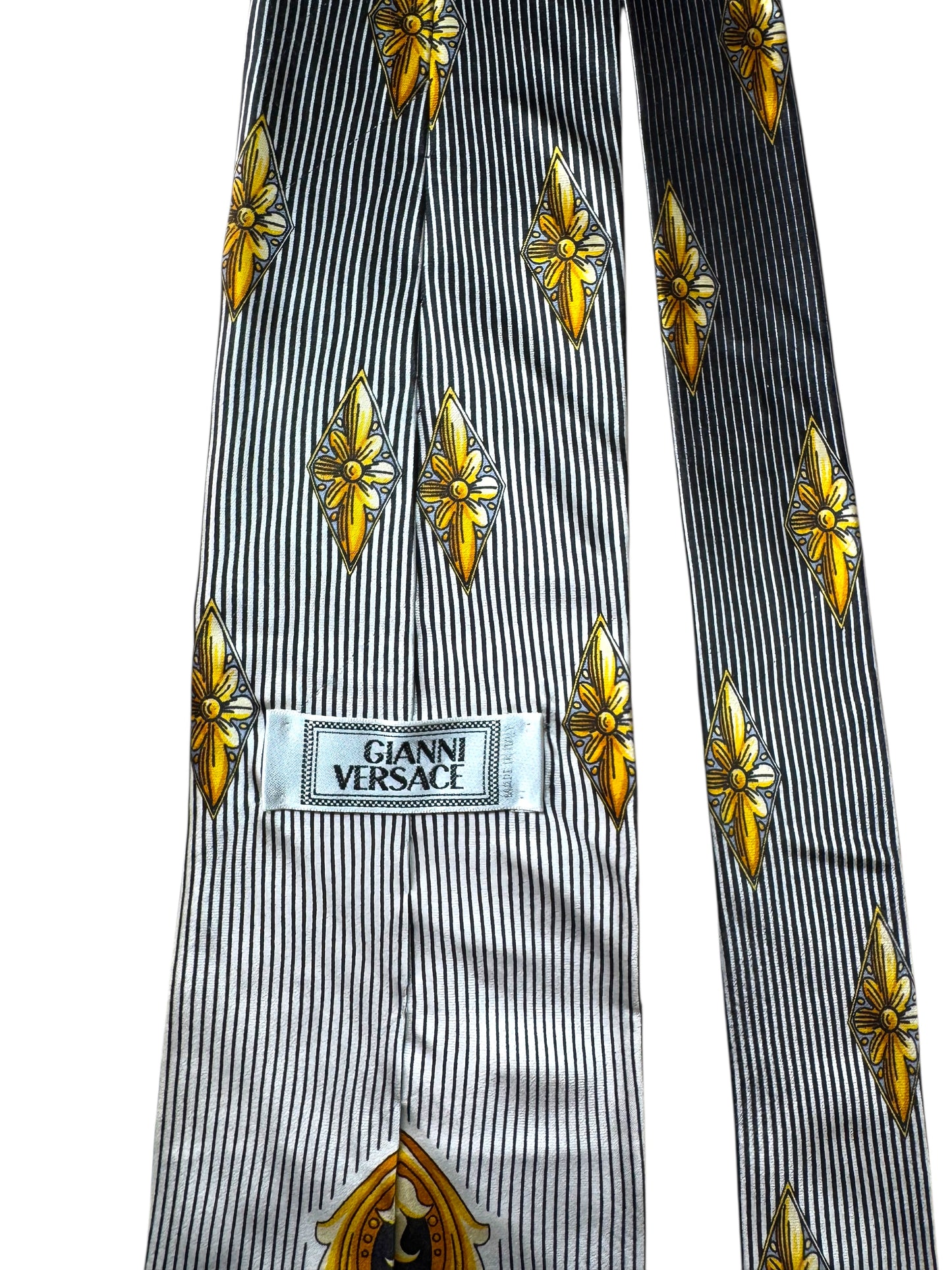 Cravatta vintage Gianni Versace rigata barocca Medusa seta 100% Made in Italy