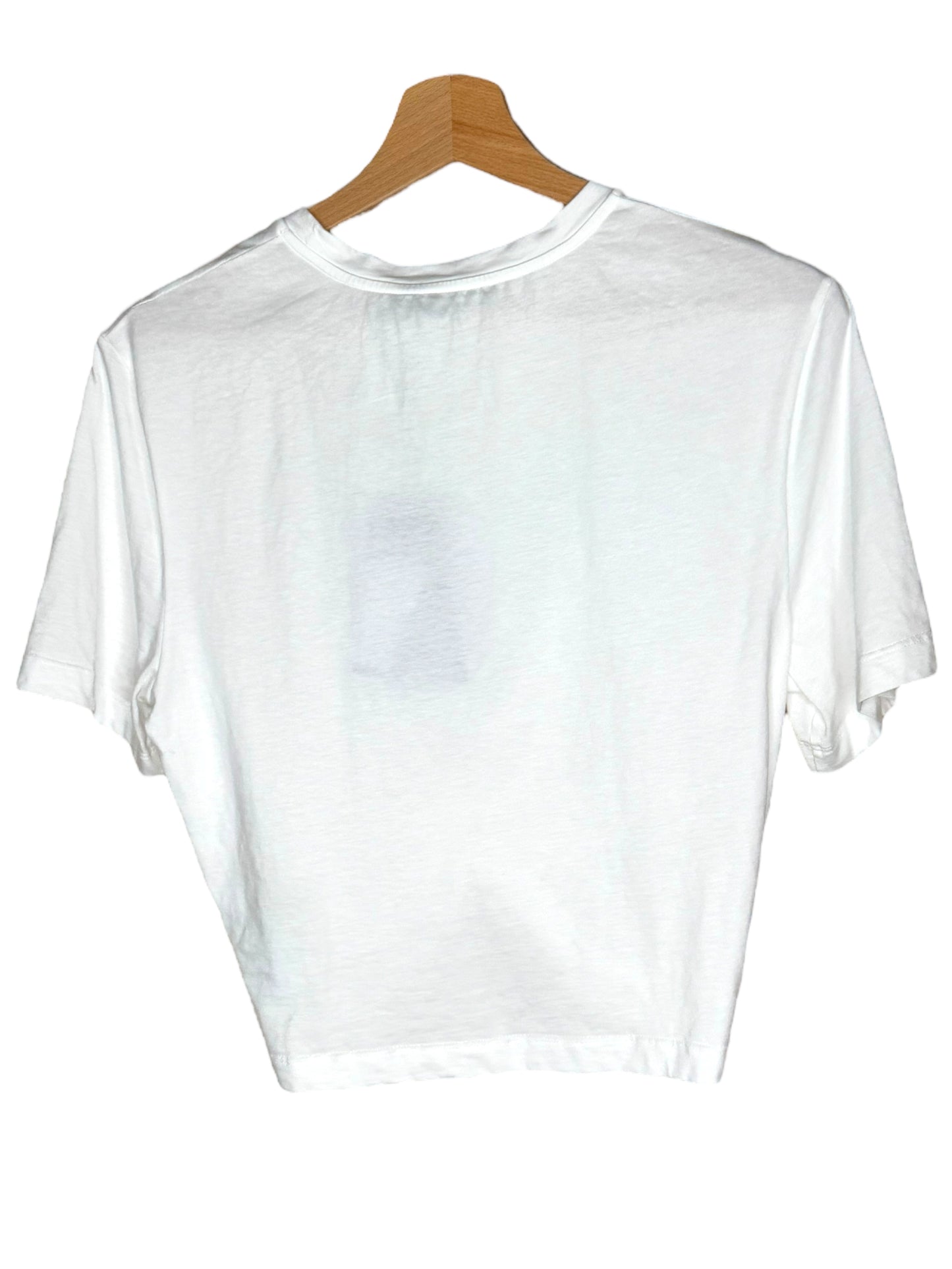 T-shirt crop Versace con logo e spilla Medusa dorata – Taglia 42 – Nuova con cartellino