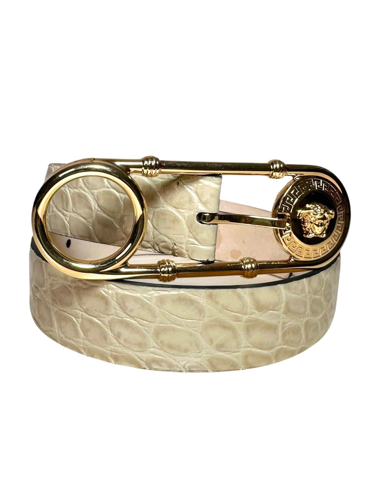 Versace - Cintura vintage in pelle stampa cocco con fibbia Medusa dorata