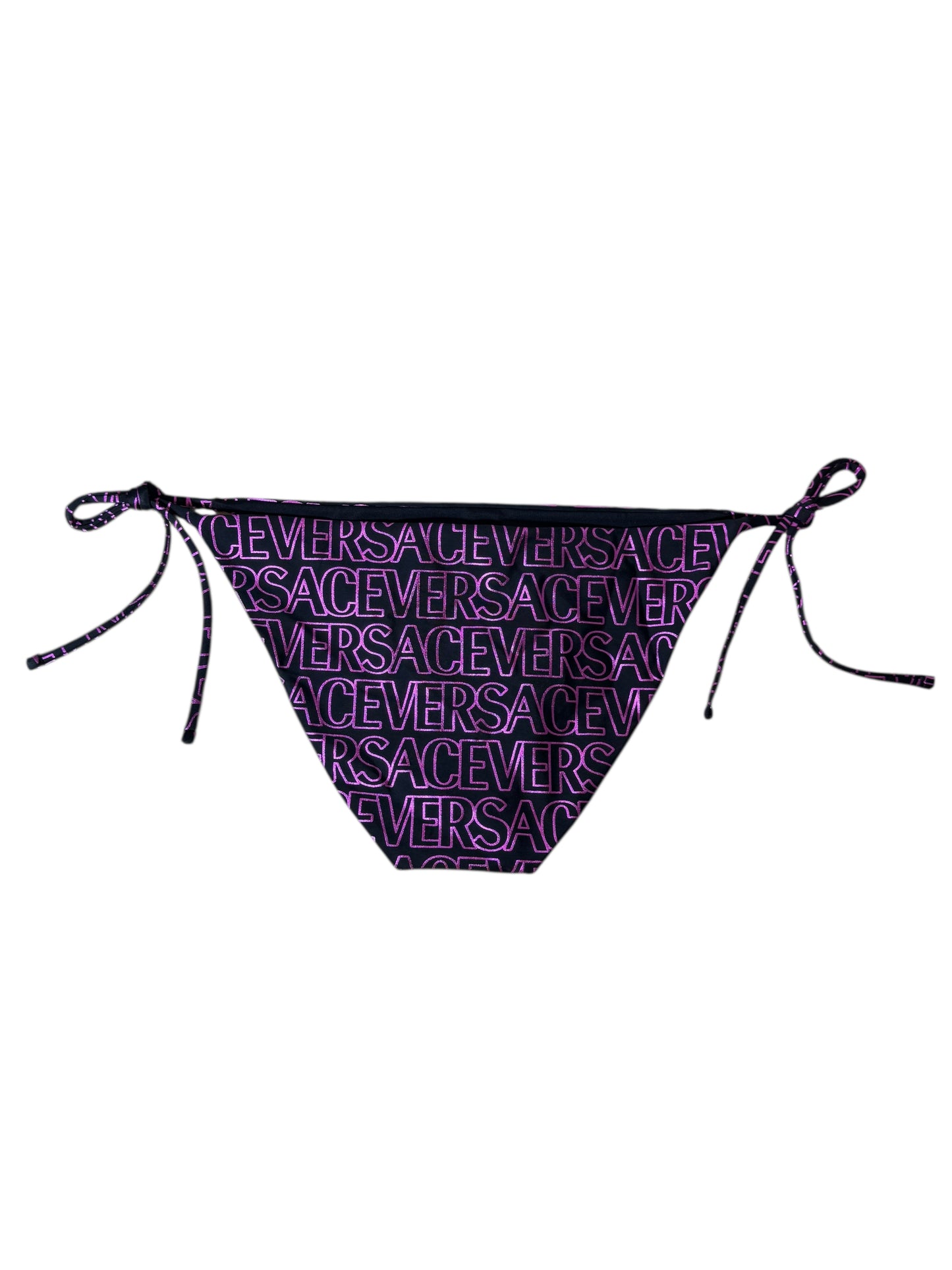 Slip bikini donna Versace nero con logo fucsia – Taglia 4 IT – Made in Italy