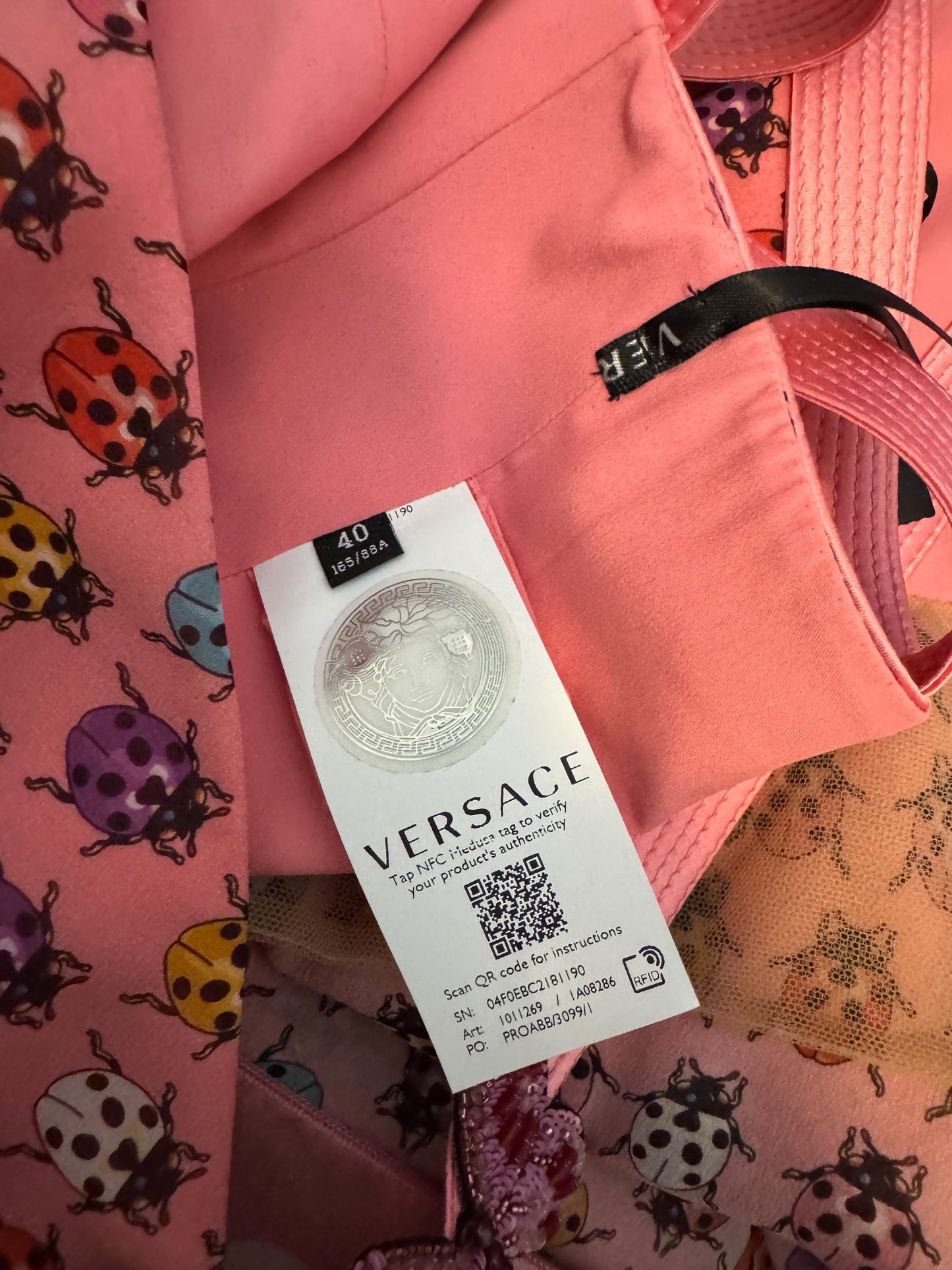 Versace Abito Seta Rosa Farfalle e Coccinelle