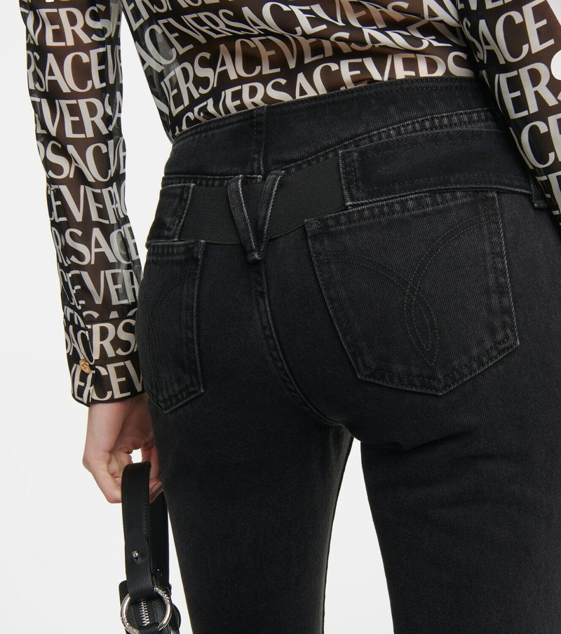 Jeans VERSACE Donna Tg 25 – Modello Flare Vita Bassa Nero con Medusa