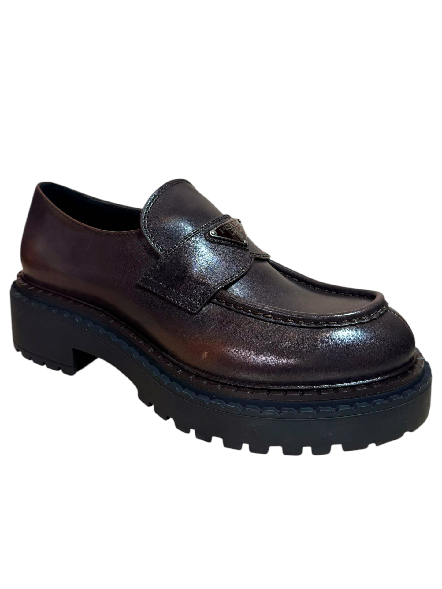 Prada Monolith mocassini in pelle marrone – Taglia 42,5 – Con leggere imperfezioni