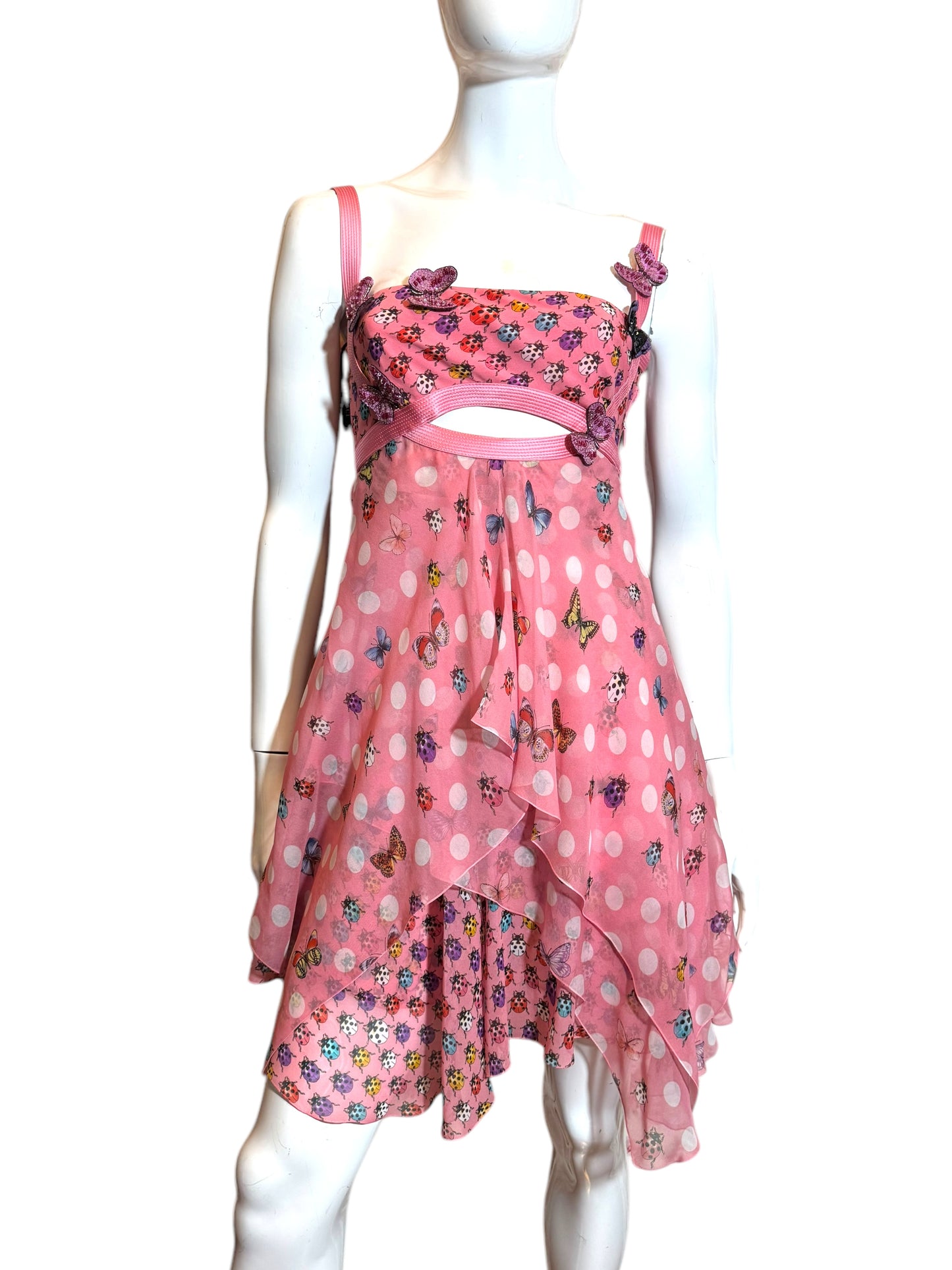 Versace Abito Seta Rosa Farfalle e Coccinelle