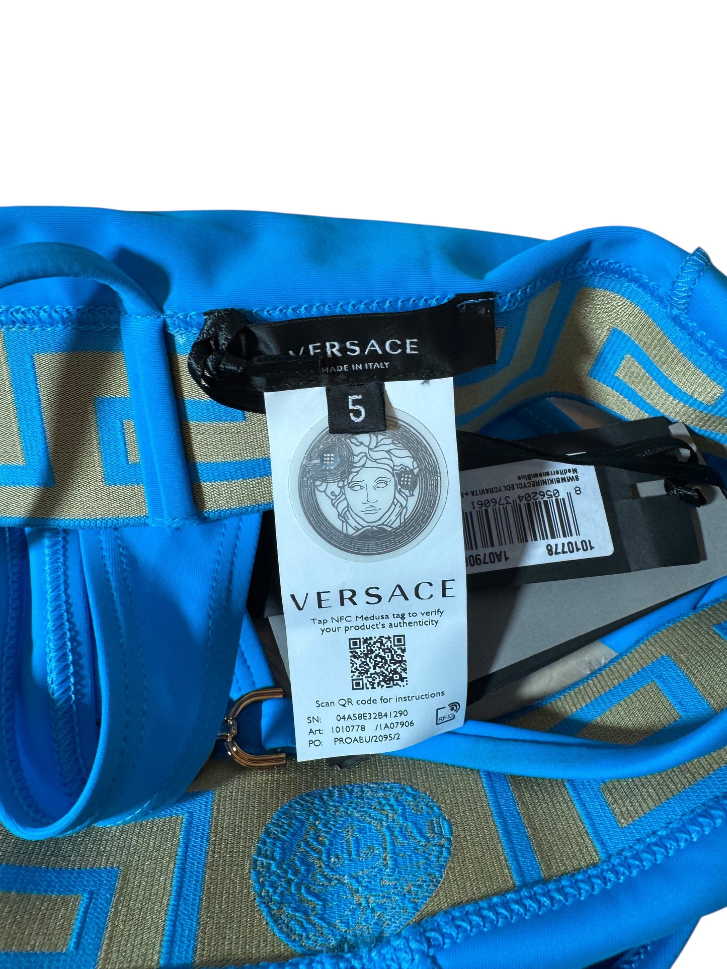 Top Bikini Versace Azzurro Donna – Logo Medusa & Greca, Taglia 5, Made in Italy
